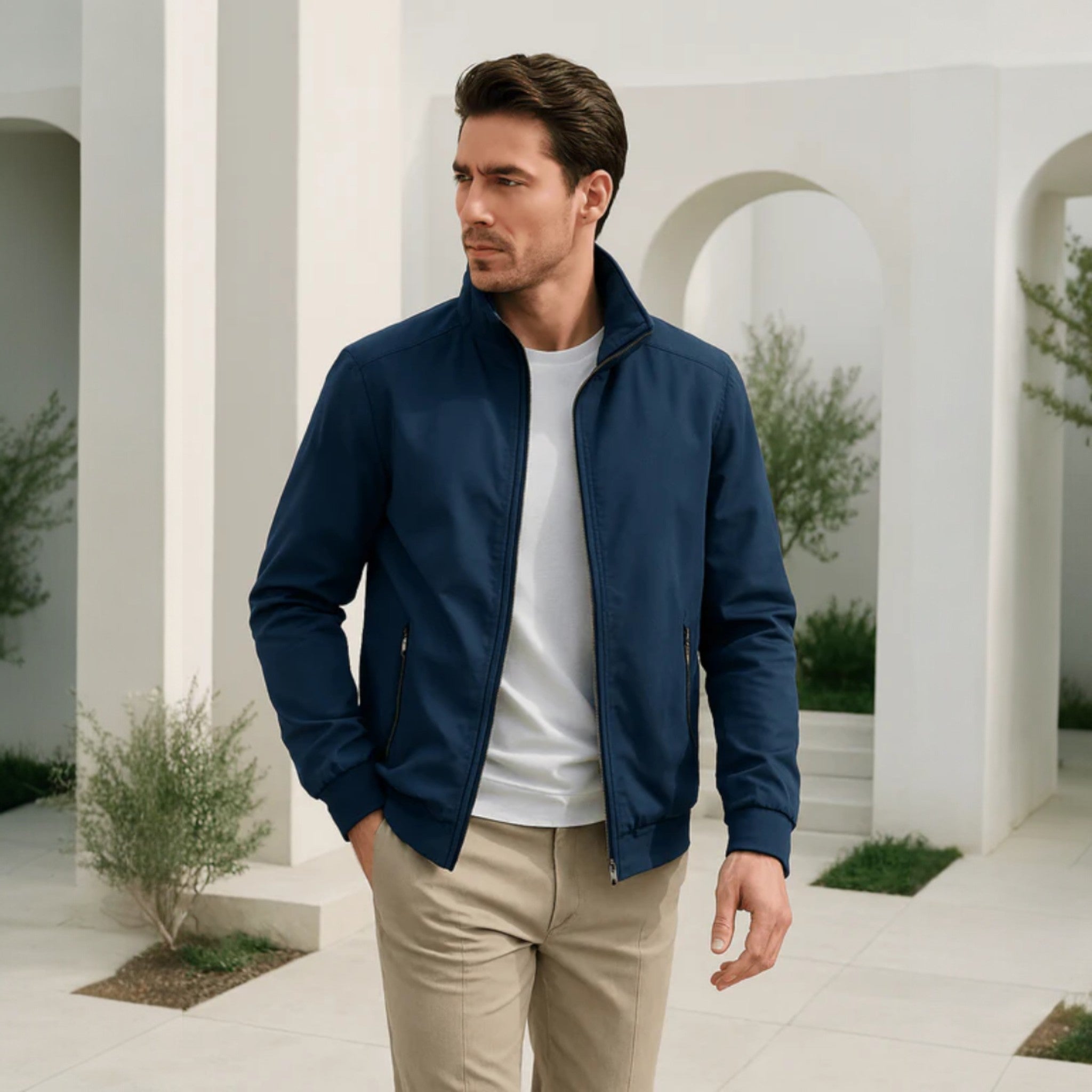 Adam – Lightweight Windproof Harrington Transition Jacket - Windbreaker - Blue - Jones & Smith