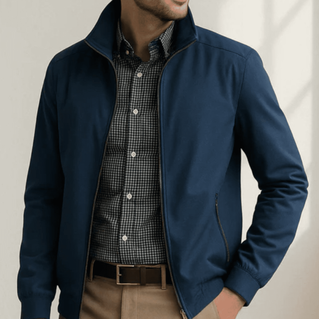 Adam – Lightweight Windproof Harrington Transition Jacket - Windbreaker - Blue - Jones & Smith