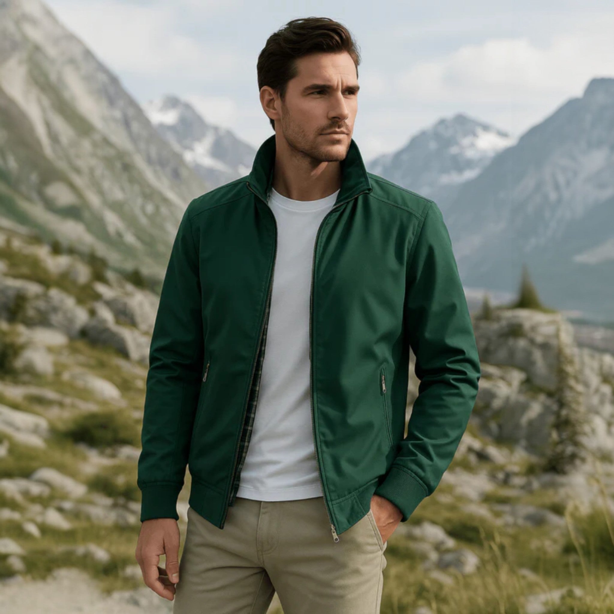 Adam – Lightweight Windproof Harrington Transition Jacket - Windbreaker - Green - Jones & Smith