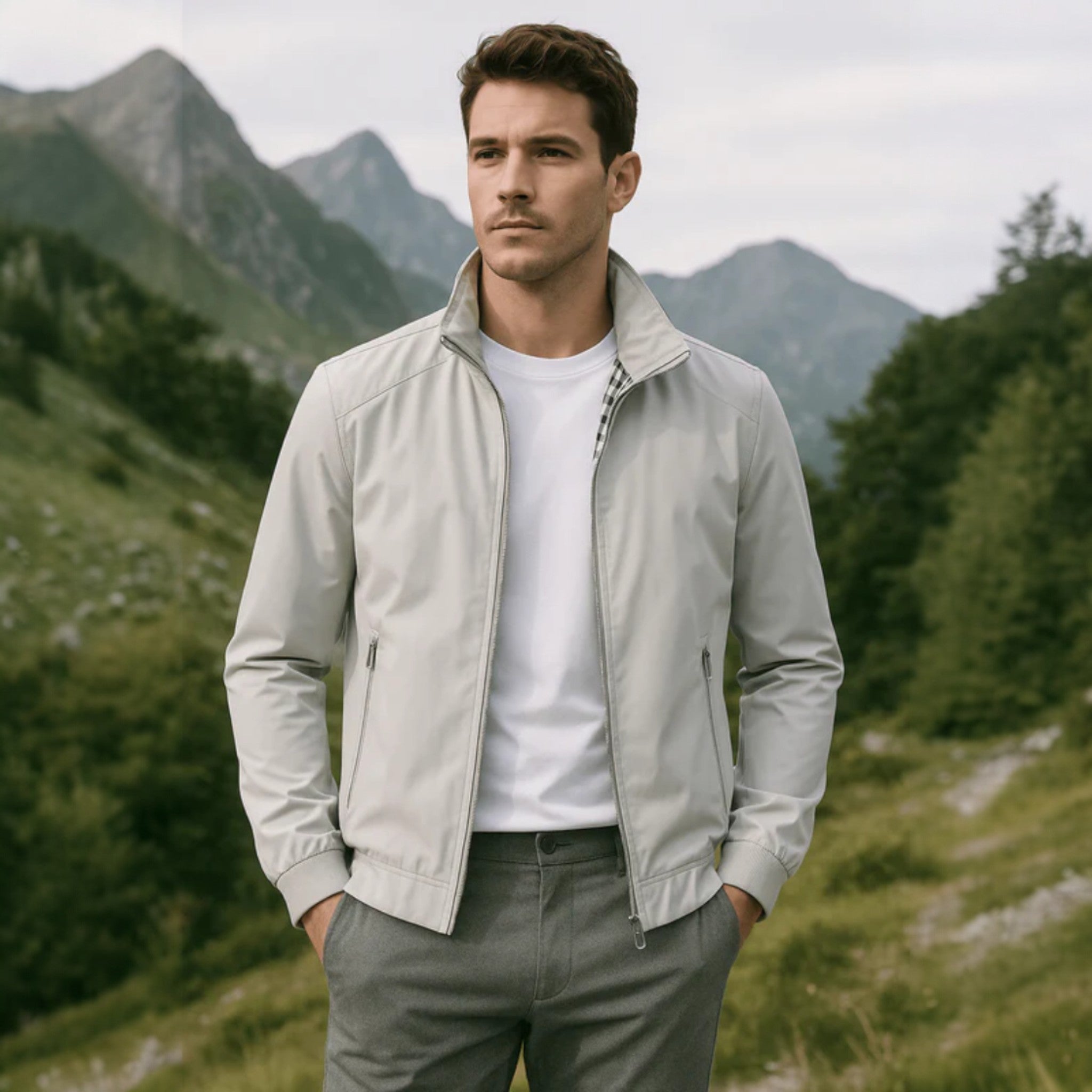 Adam – Lightweight Windproof Harrington Transition Jacket - Windbreaker - Grey - Jones & Smith