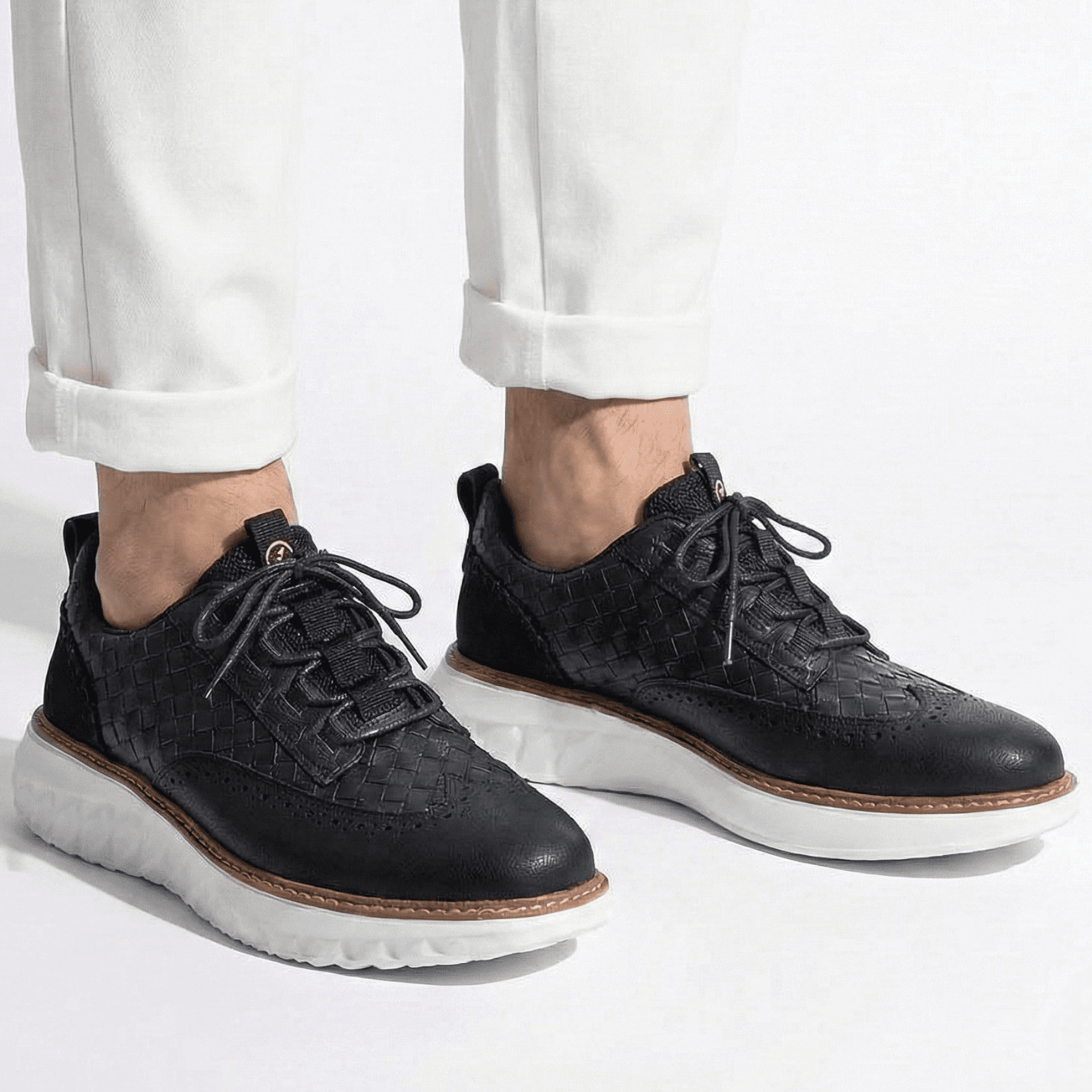 Alexander - Men's Leather Sneakers with Cushioned Comfort - Shoes - Black - Jones & Smith