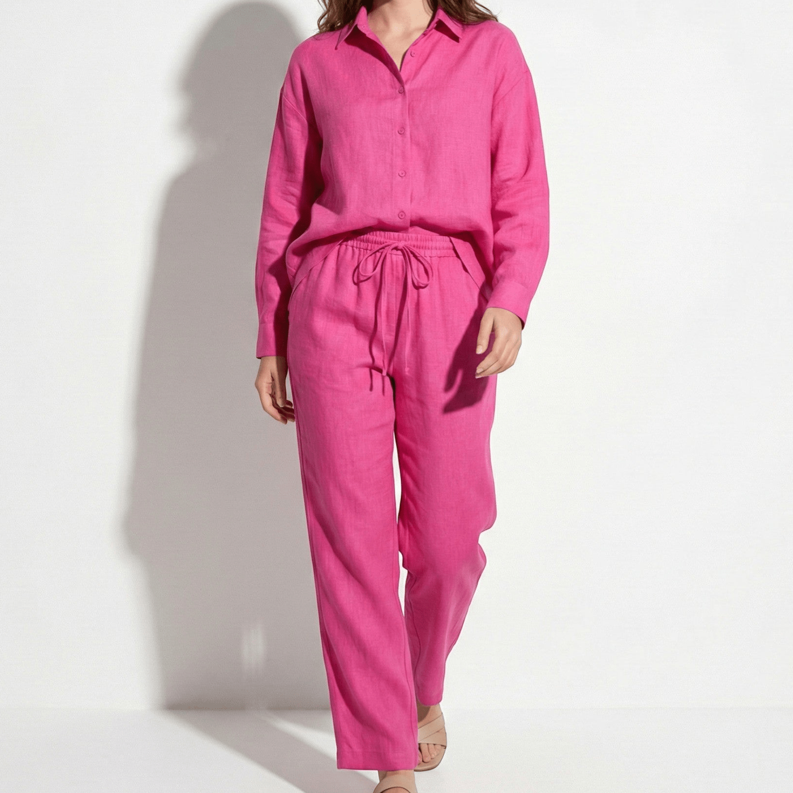 Alexandra - Women's Wide Leg Trouser and Blouse Set - Set - Pink - Jones & Smith