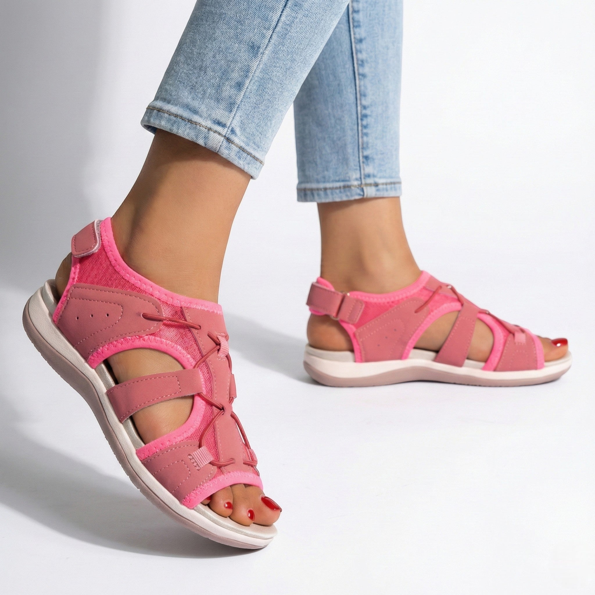 Alice - Women's Adjustable Sandals with Arch Support - Sandals - Red - Jones & Smith