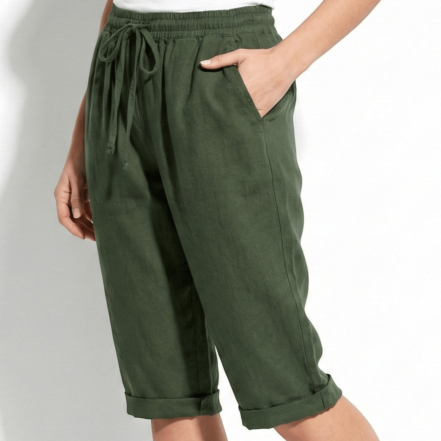Alice - Women's Knee - Length Shorts with Drawstring - Shorts Women - Green - Jones & Smith