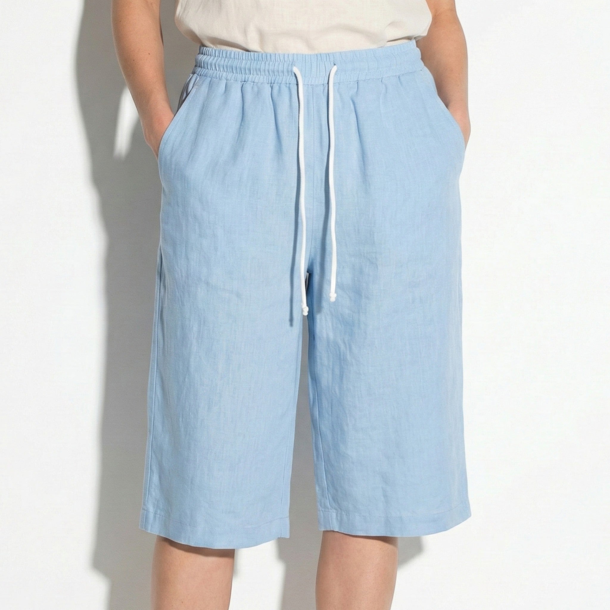 Alice - Women's Knee - Length Shorts with Drawstring - Shorts Women - Blue - Jones & Smith