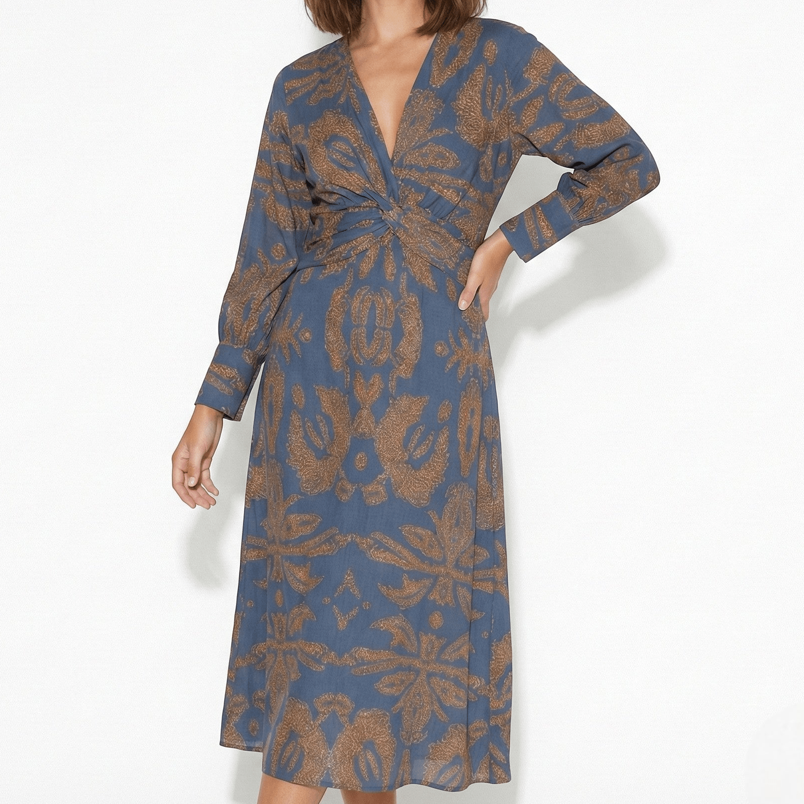 Alice - Women's Long Sleeve V - Neck Boho Maxi Dress - Dress - Blue - Jones & Smith