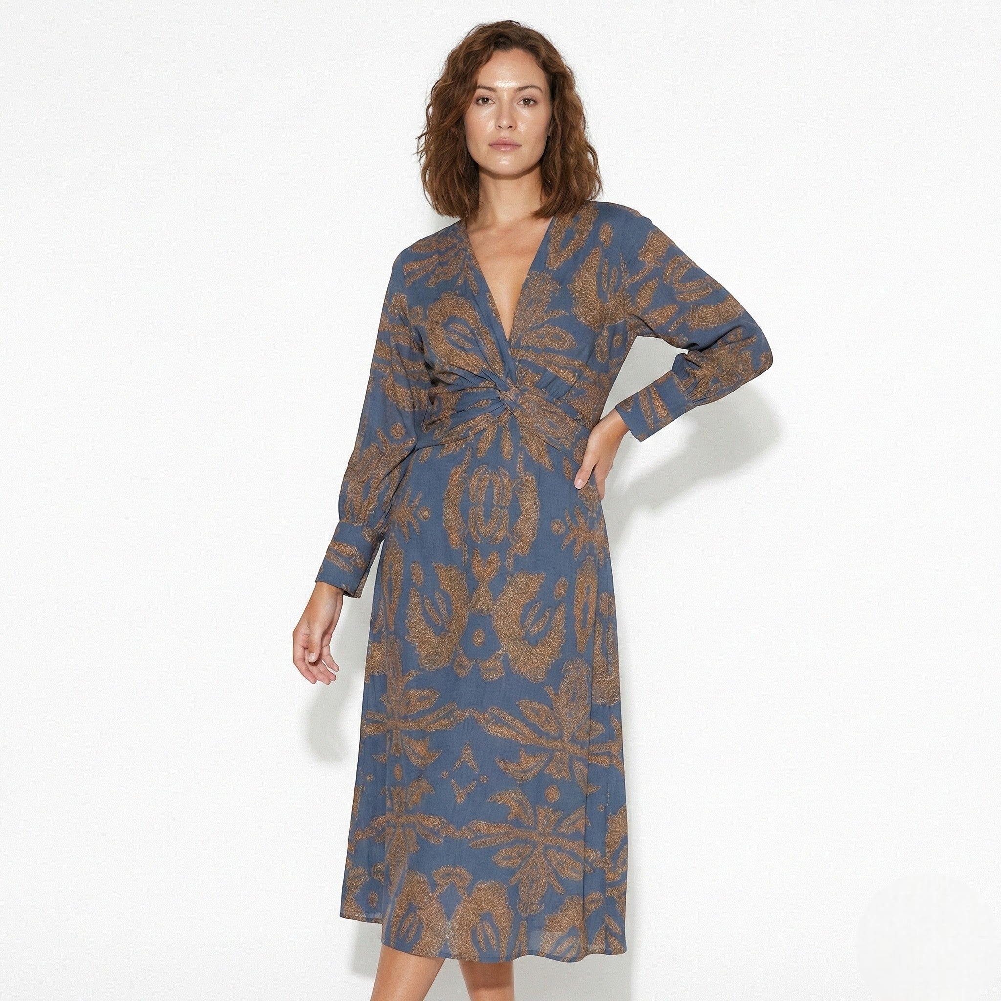 Alice - Women's Long Sleeve V - Neck Boho Maxi Dress - Dress - Blue - Jones & Smith