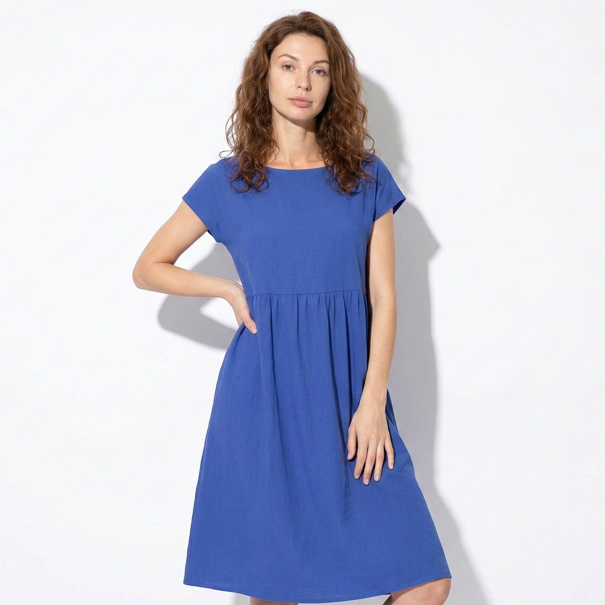 Alice - Women's Relaxed Fit Tunic Midi Dress - Women Dress - Blue - Jones & Smith