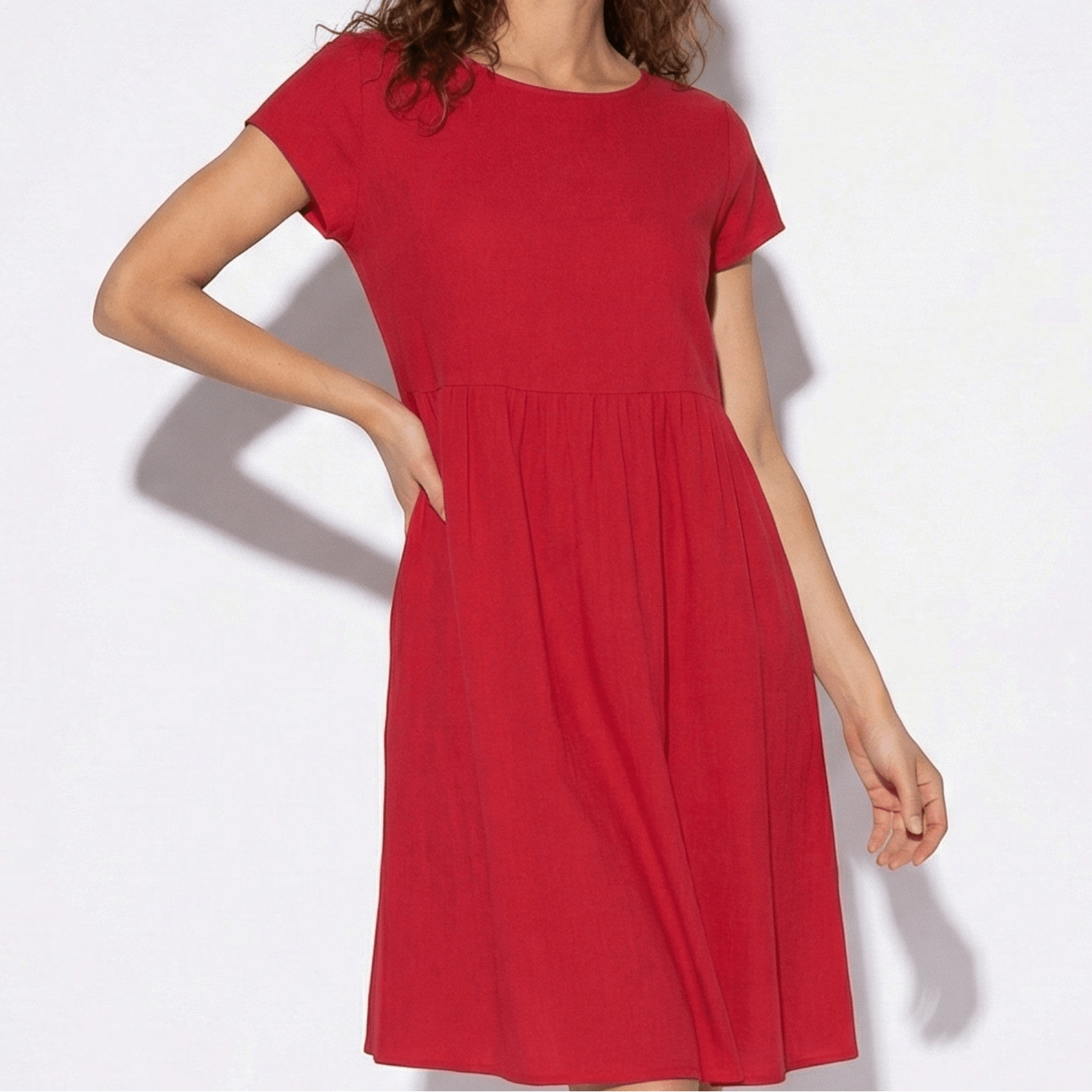 Alice - Women's Relaxed Fit Tunic Midi Dress - Women Dress - Red Dot - Jones & Smith