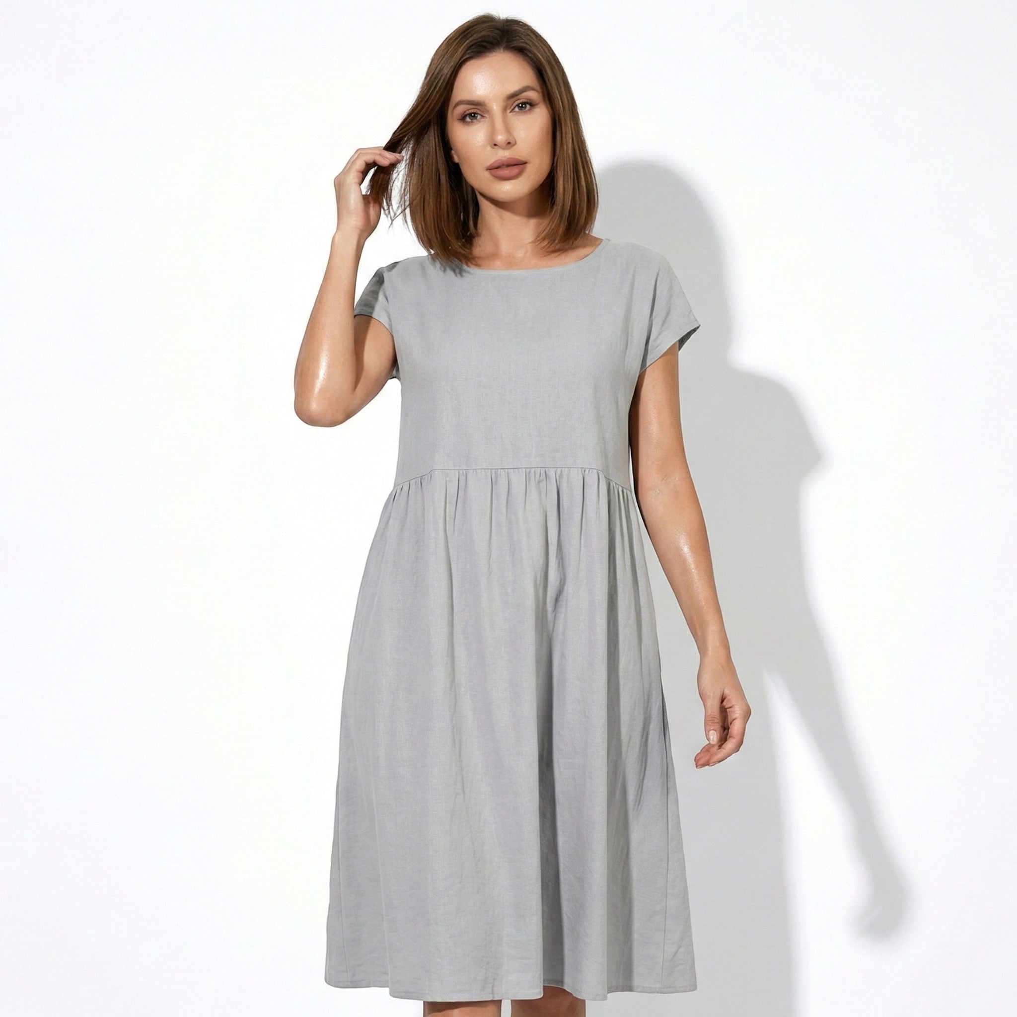 Alice - Women's Relaxed Fit Tunic Midi Dress - Women Dress - Grey - Jones & Smith