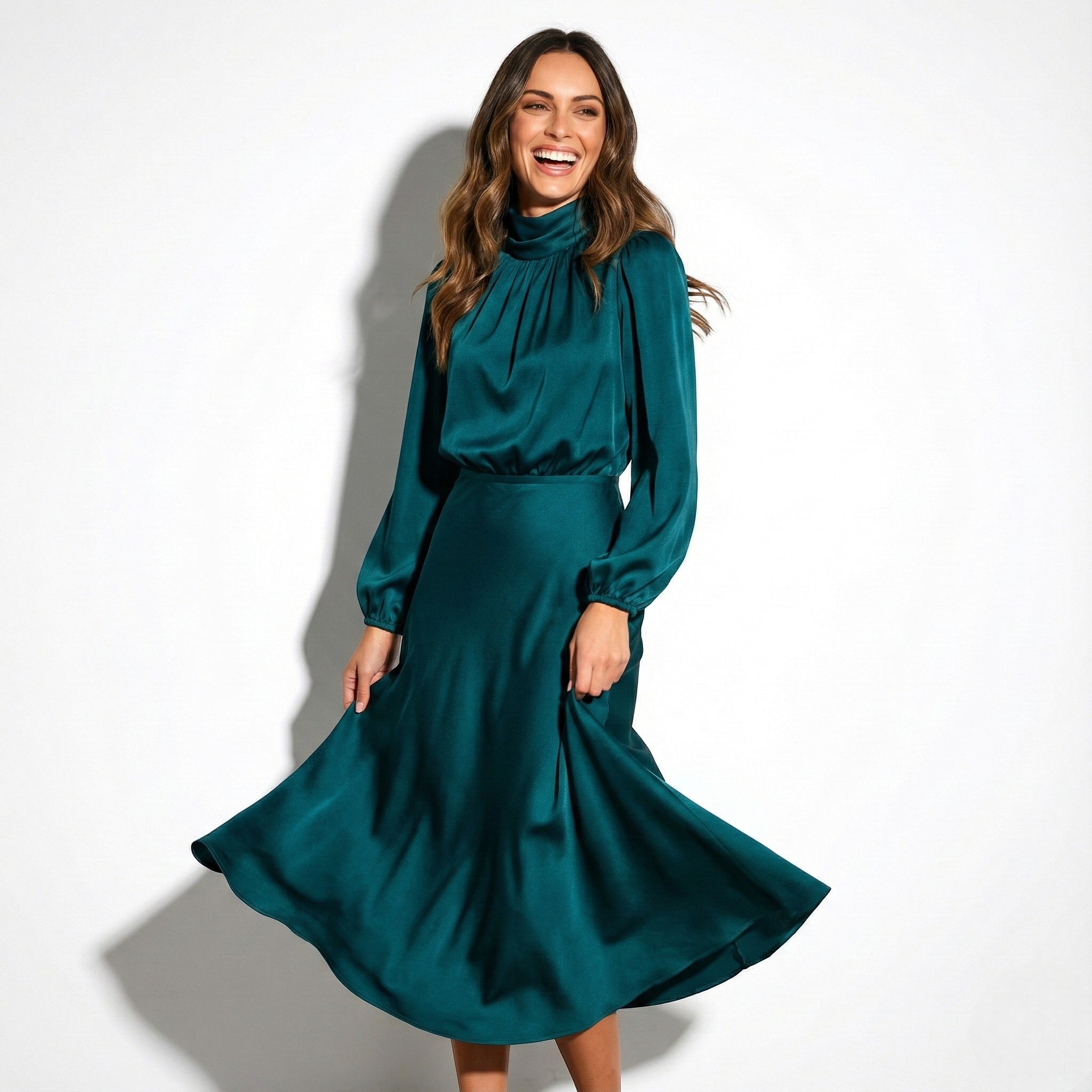 Alina – Women’s Silk Draped Midi Dress - Casual Dresses - Green - Jones & Smith