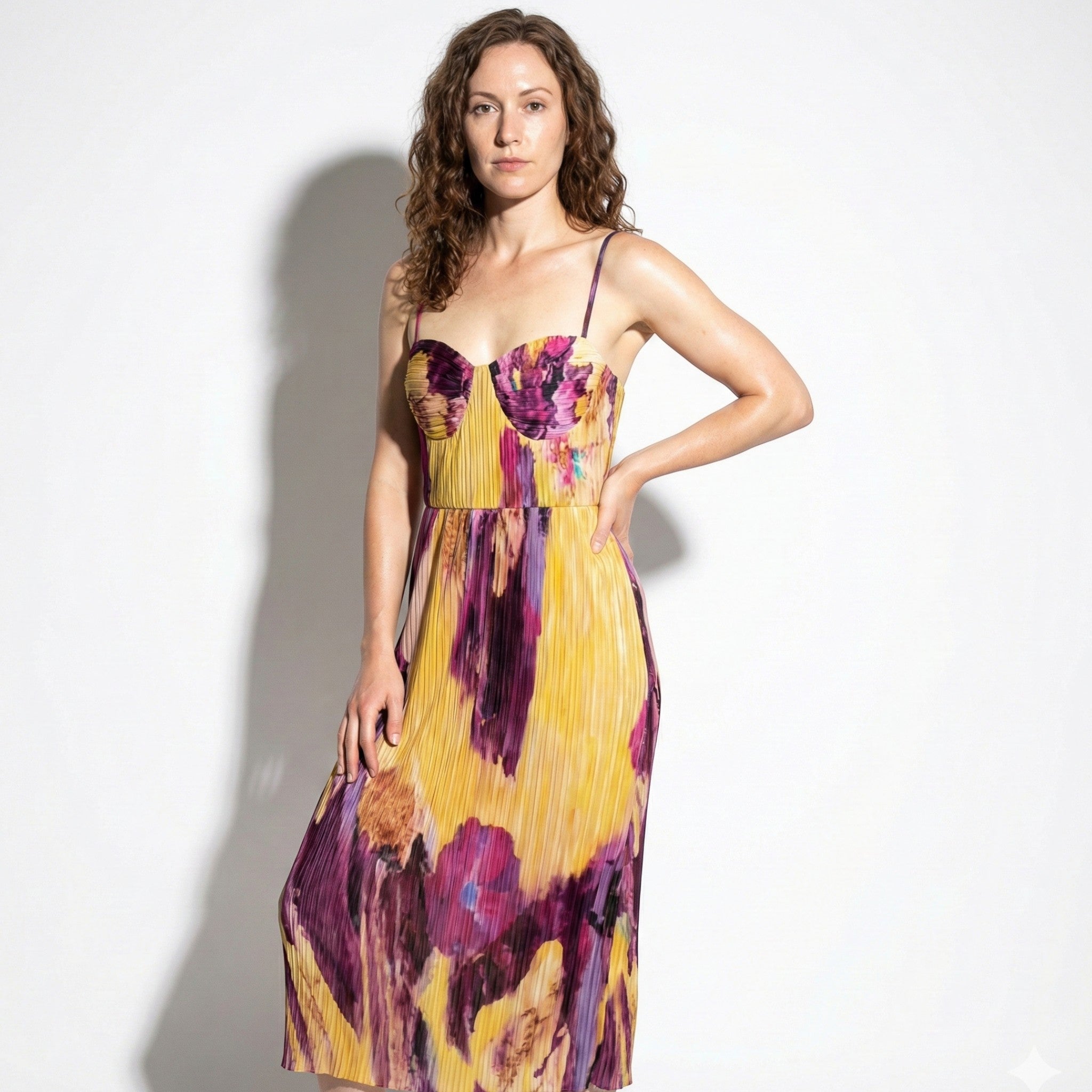 Amelia - Women's Floral Print Spaghetti Strap Maxi Dress - Dresses - Yellow - Jones & Smith