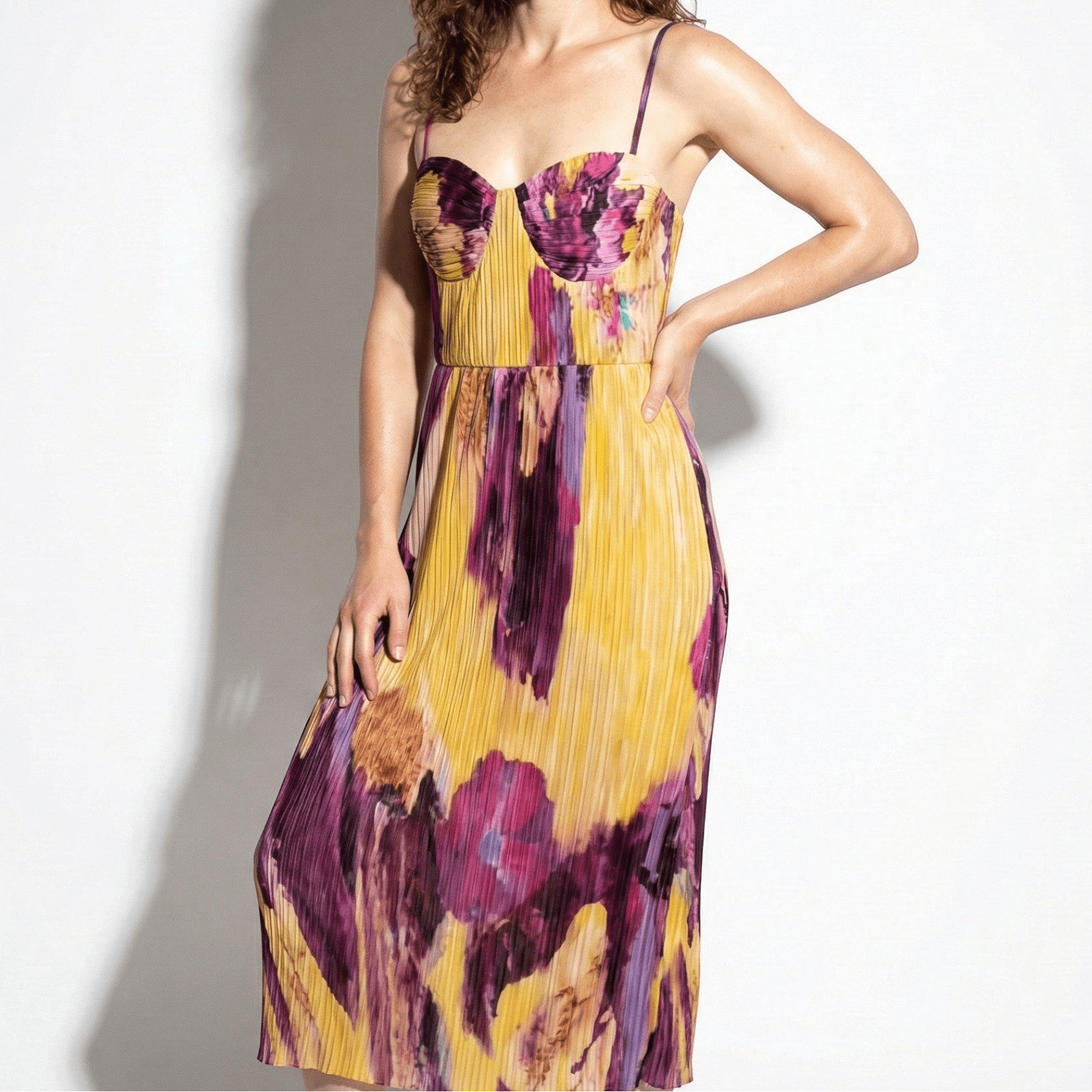 Amelia - Women's Floral Print Spaghetti Strap Maxi Dress - Dresses - Yellow - Jones & Smith