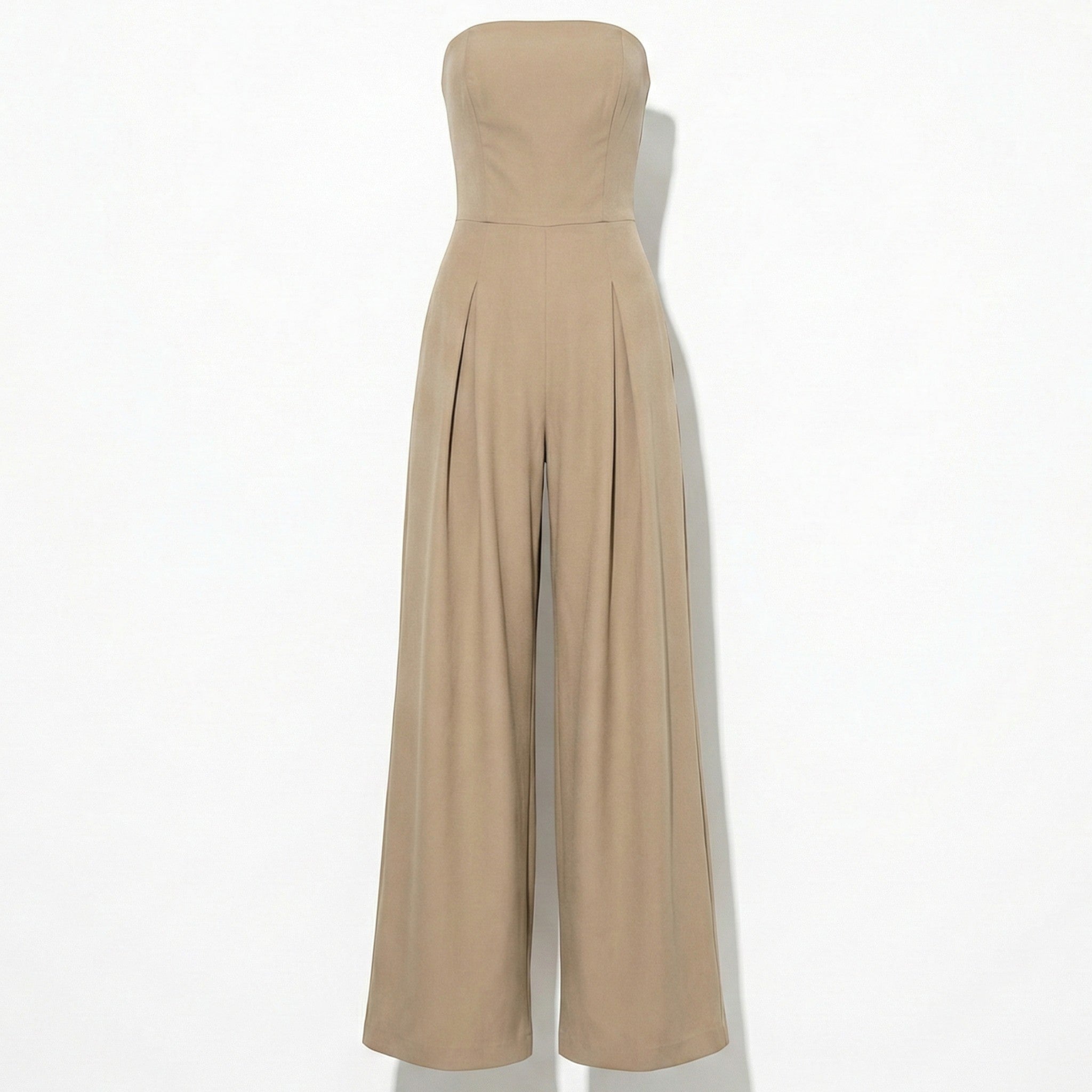 Amelia - Women's Strapless Wide Leg Jumpsuit - Jumpsuits - Beige - Jones & Smith