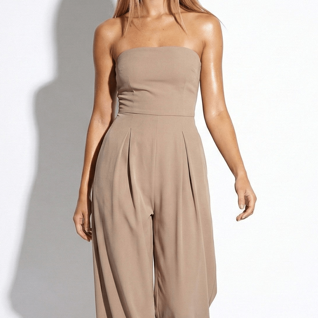 Amelia - Women's Strapless Wide Leg Jumpsuit - Jumpsuits - Beige - Jones & Smith