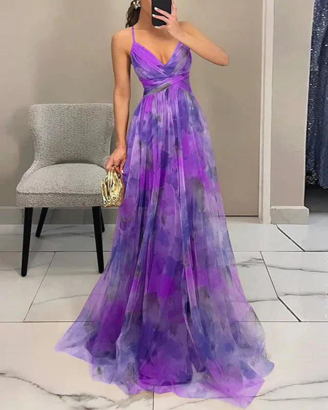 Amelia - Women’s V - Neck Maxi Dress with Flowing Fit - Dresses - Purple - Jones & Smith