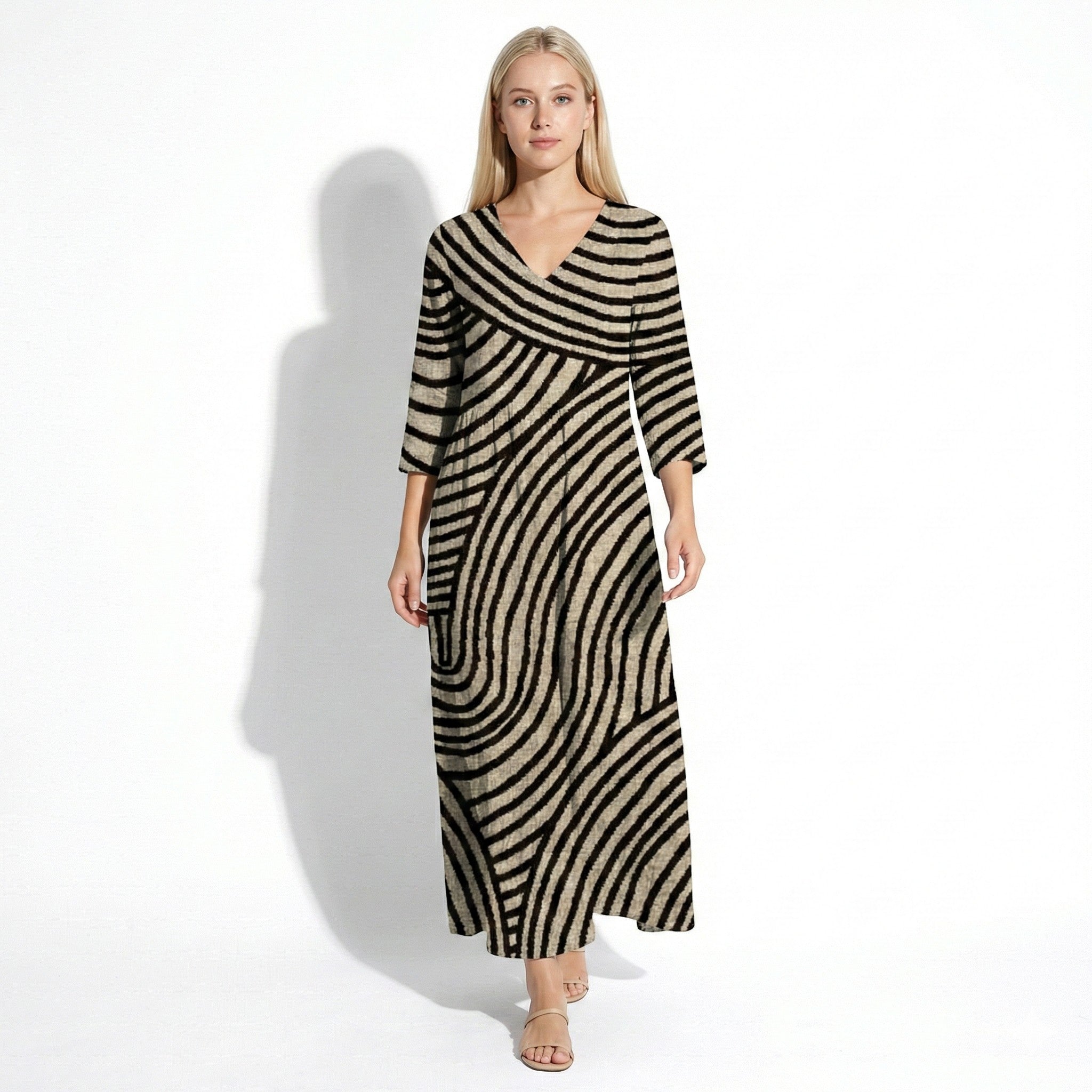 Amelia - Women’s V - Neck Striped Maxi Dress with Pockets - Streifenkleid - S - Jones & Smith