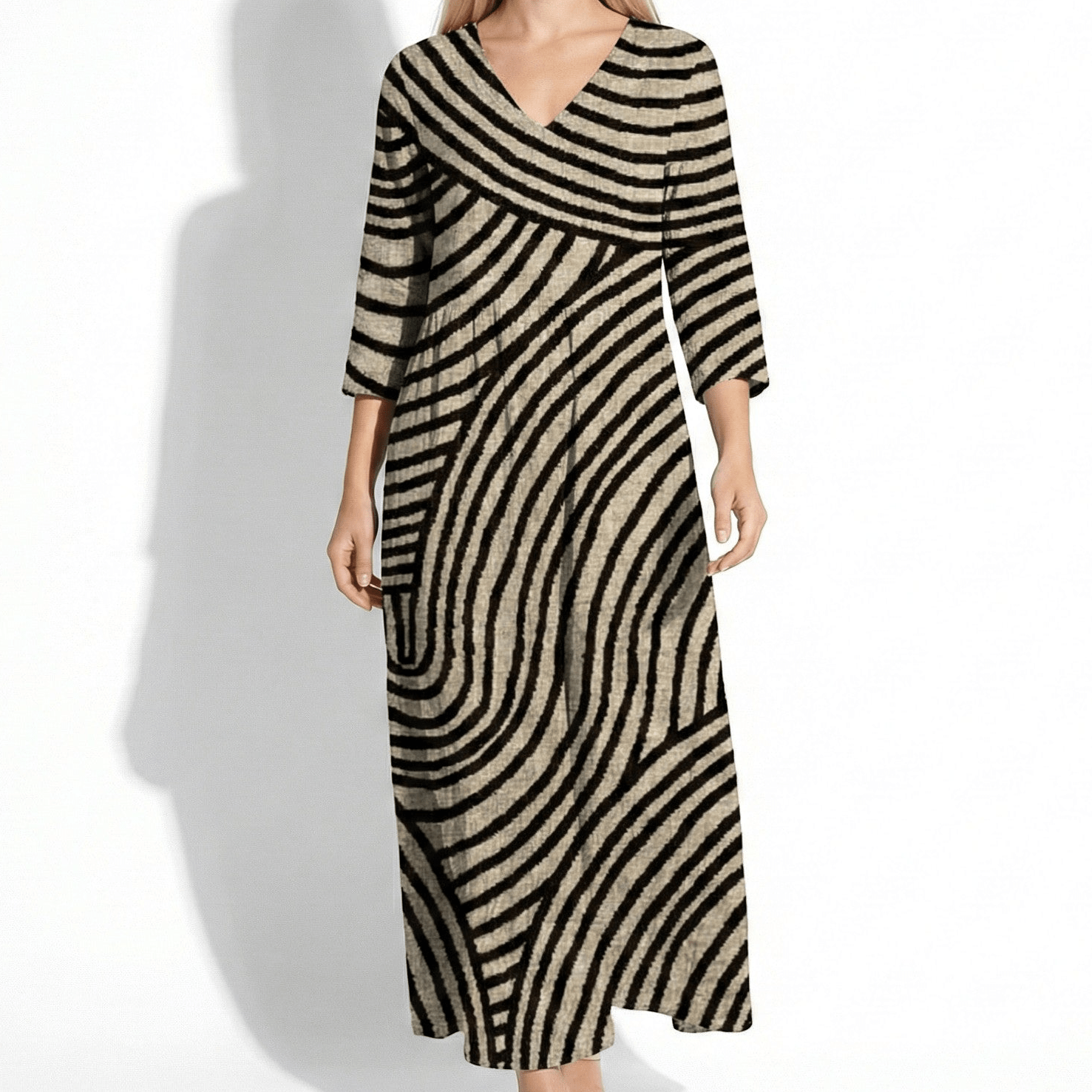 Amelia - Women’s V - Neck Striped Maxi Dress with Pockets - Streifenkleid - S - Jones & Smith