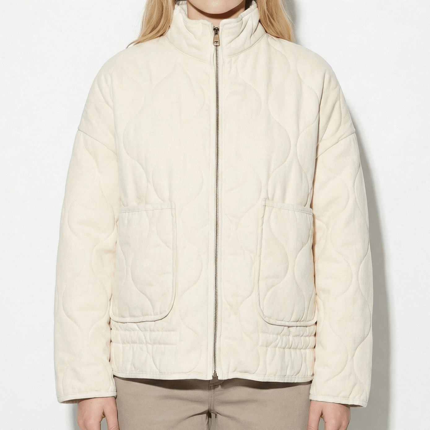 Amelia - Women's Vintage Quilted Jacket with High Collar and Zip - Jacket - Beige - Jones & Smith