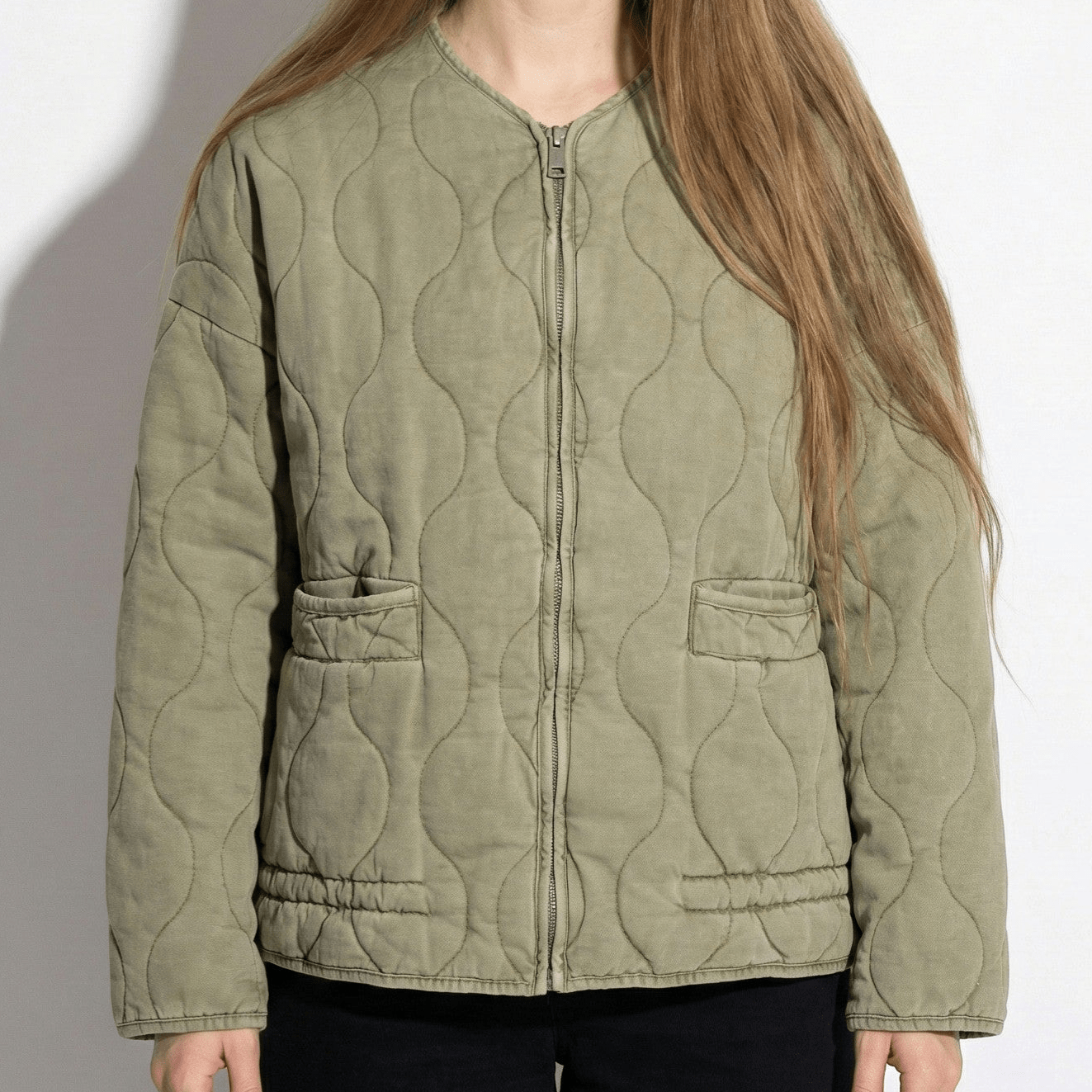 Amelia - Women's Vintage Quilted Jacket with High Collar and Zip - Jacket - Olive Green - Jones & Smith
