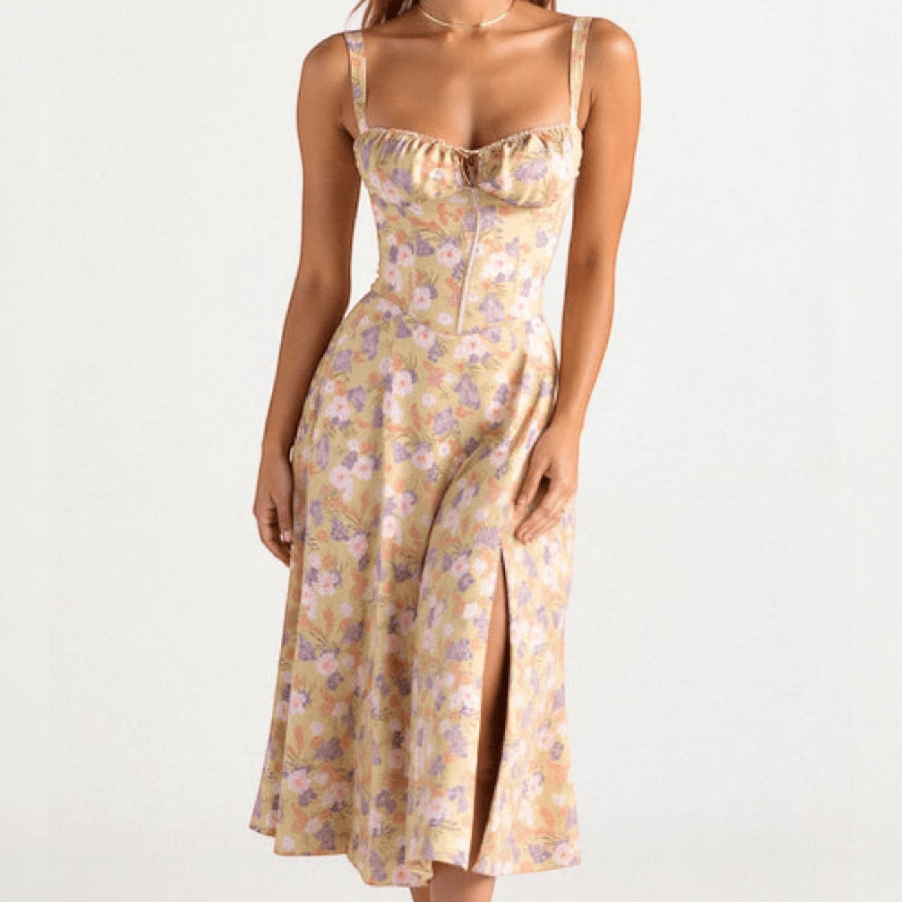 Anna - Women's Corset Midi Dress with Flattering Fit - Dress - Pink - Jones & Smith