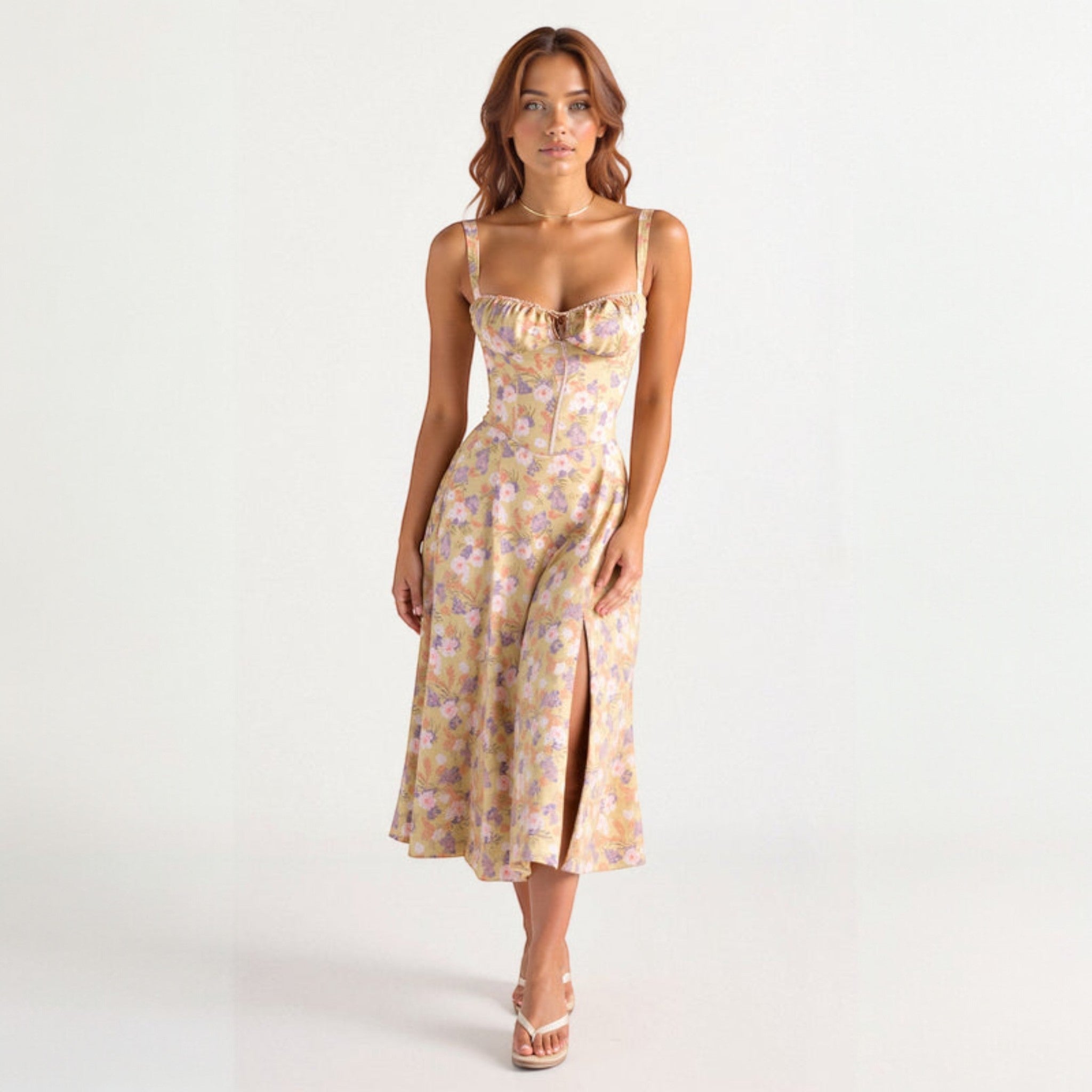 Anna - Women's Corset Midi Dress with Flattering Fit - Dress - Pink - Jones & Smith