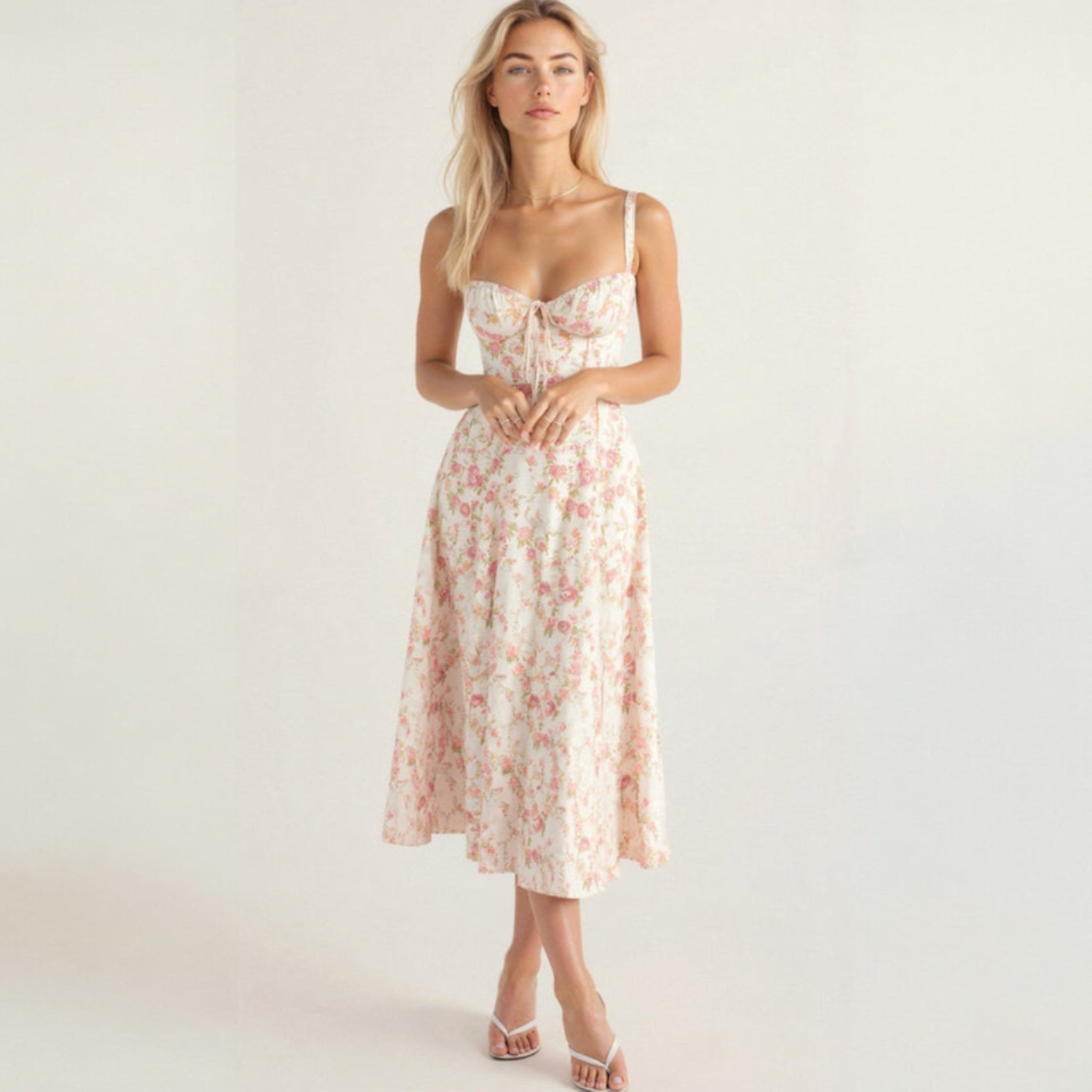 Anna - Women's Corset Midi Dress with Flattering Fit - Dress - Light Pink - Jones & Smith