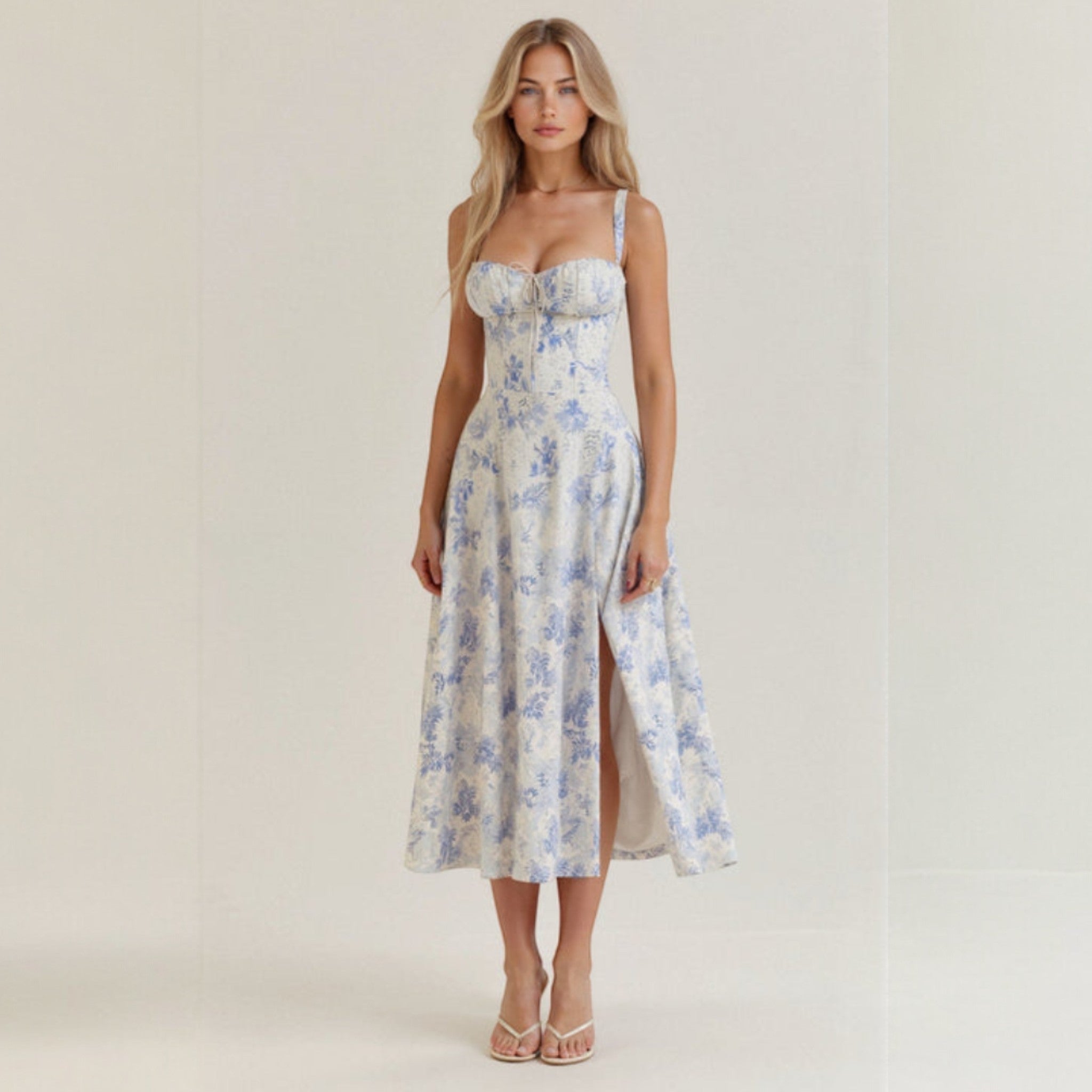 Anna - Women's Corset Midi Dress with Flattering Fit - Dress - Blue - Jones & Smith