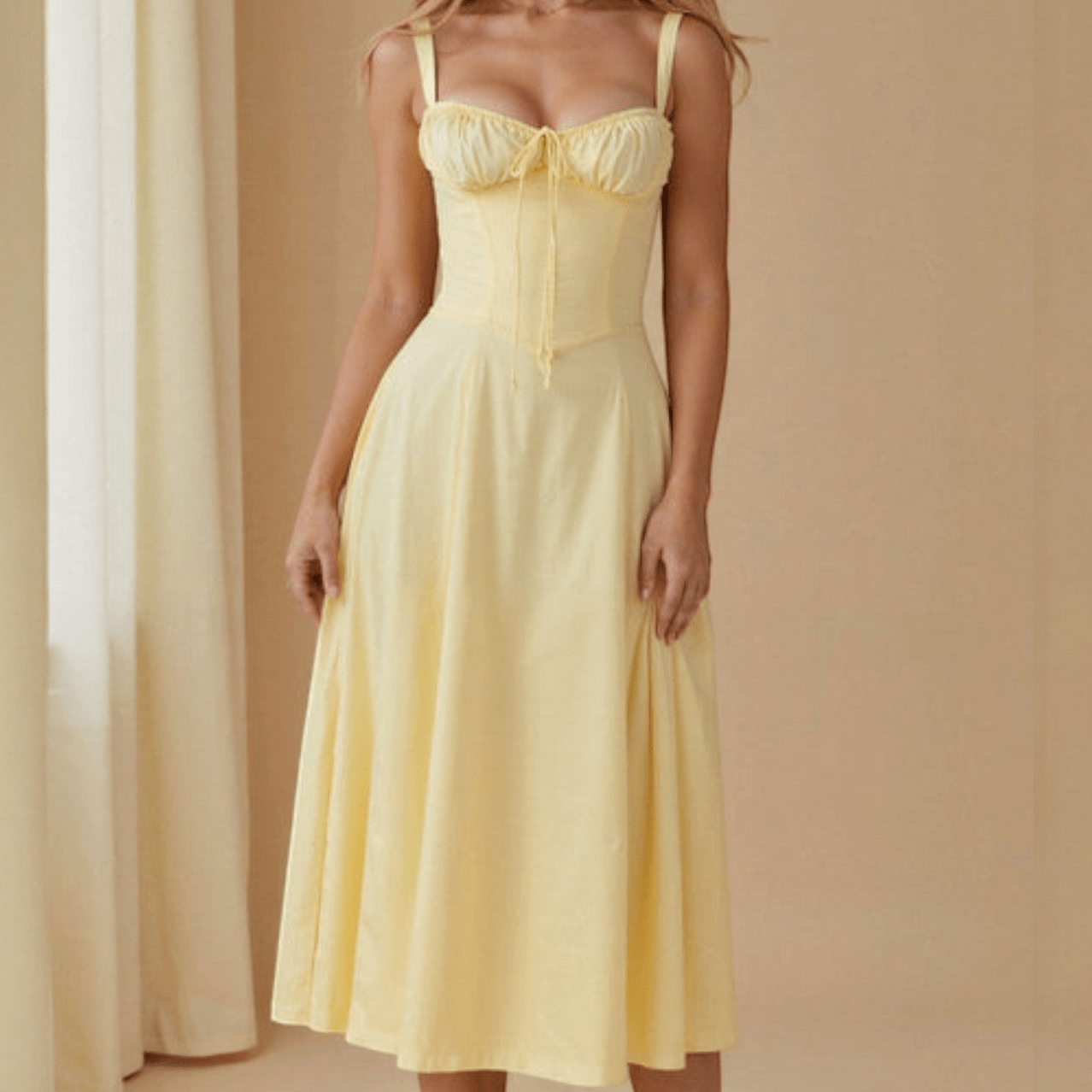 Anna - Women's Corset Midi Dress with Flattering Fit - Dress - Yellow - Jones & Smith