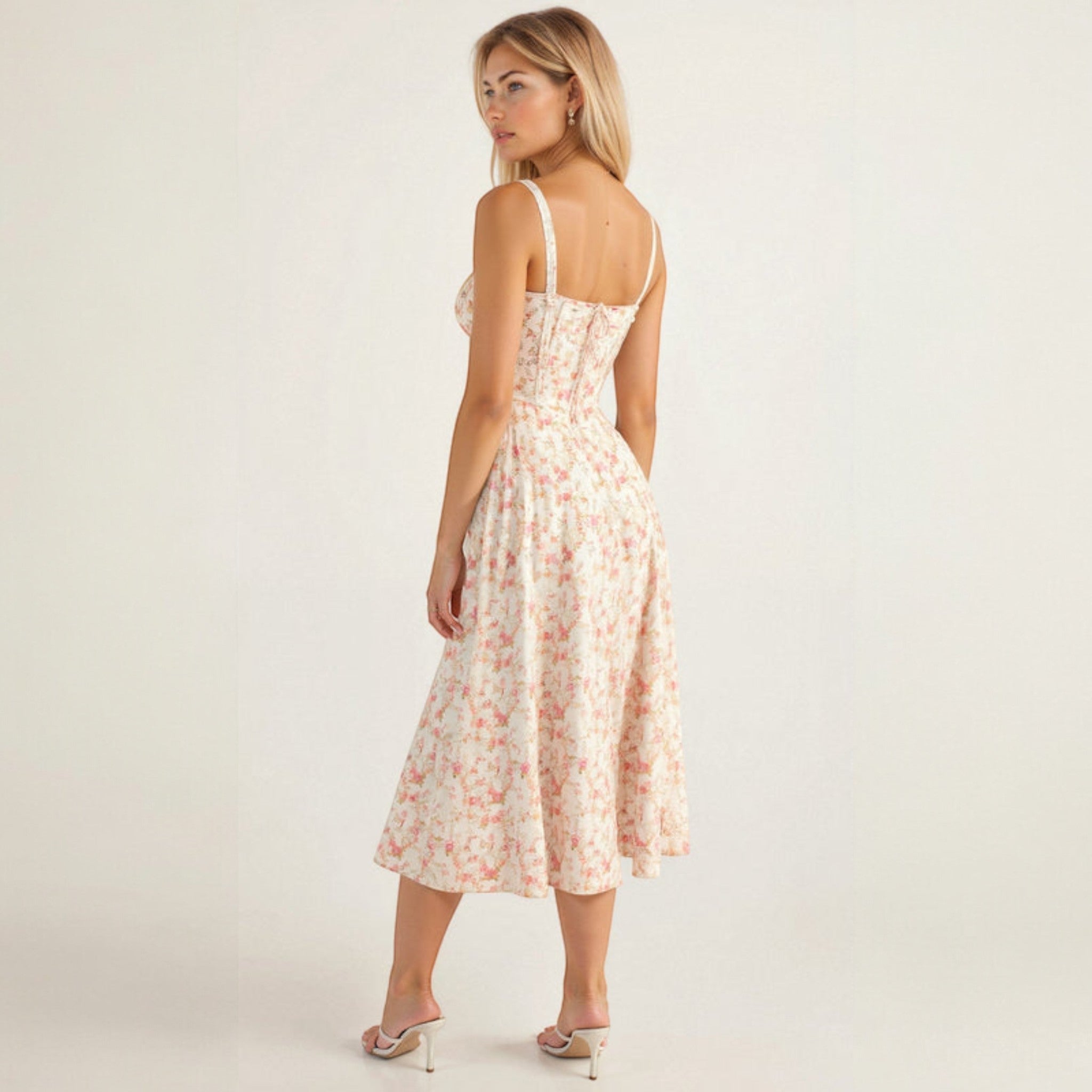 Anna - Women's Corset Midi Dress with Flattering Fit - Dress - Light Pink - Jones & Smith