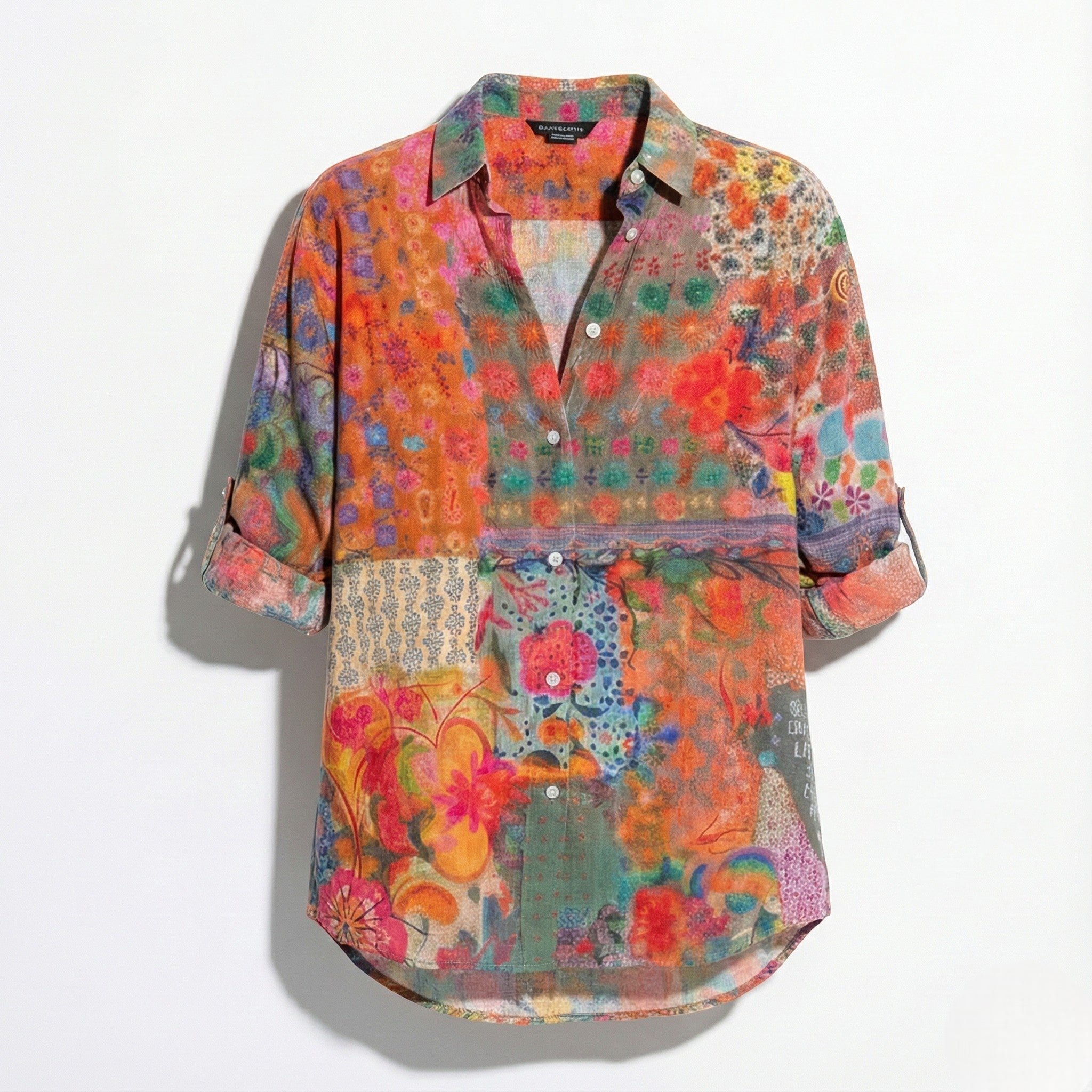 Anna - Women's Lightweight Floral Buttoned Cotton Shirt - Tops, T-shirts & Shirts - Orange - Jones & Smith