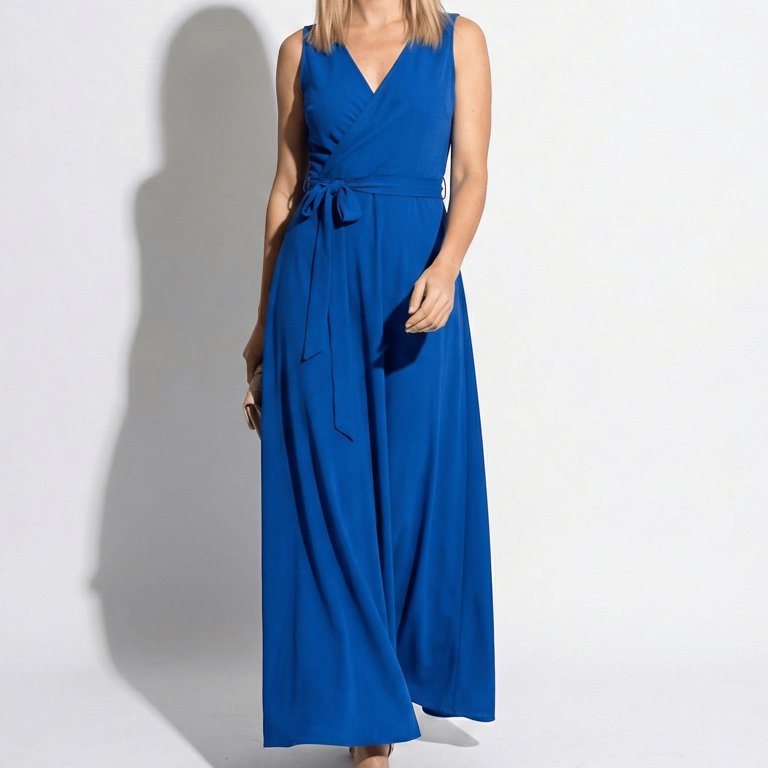 Anna - Women's V - Neck Maxi Dress with Tie Waist - Dress - Blue - Jones & Smith