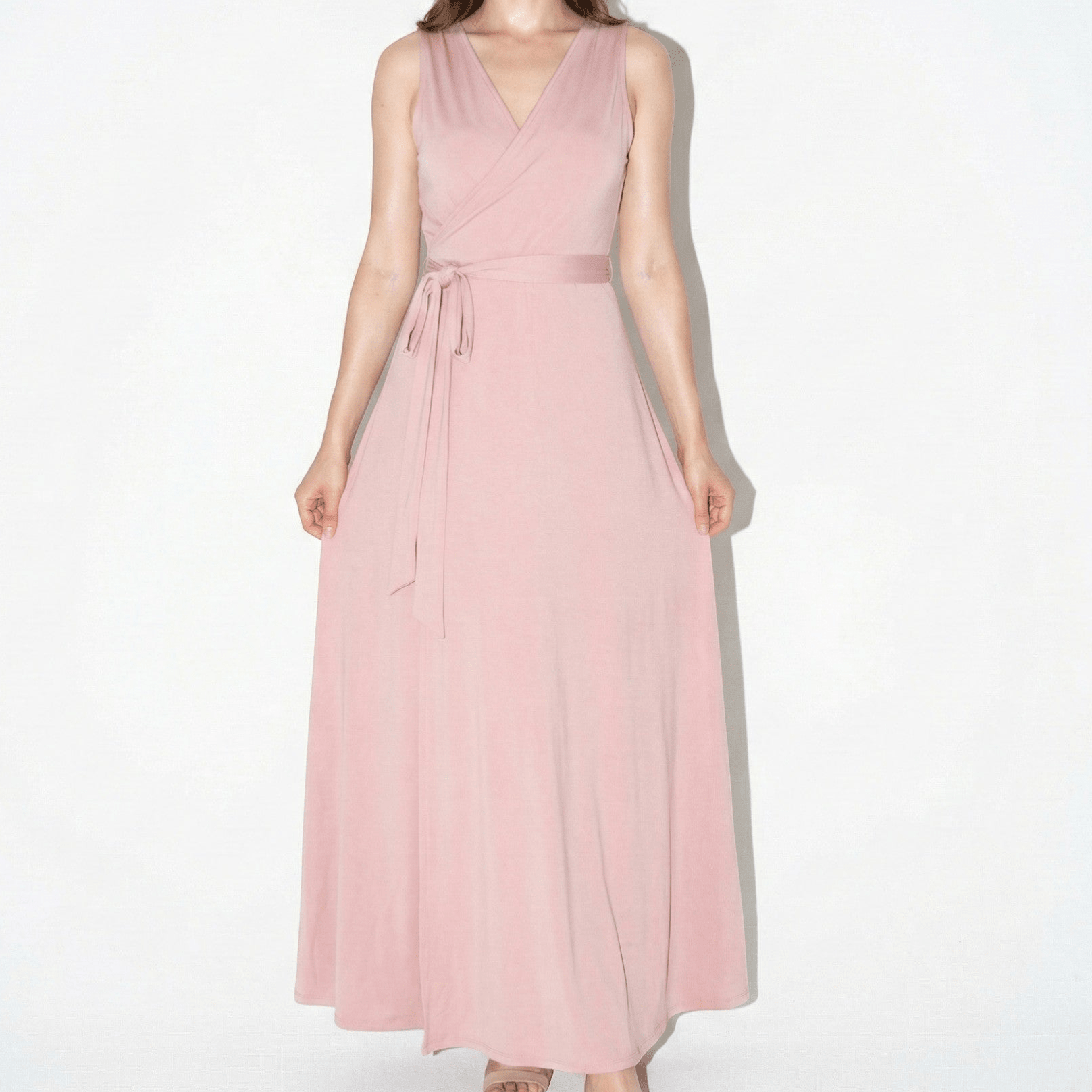 Anna - Women's V - Neck Maxi Dress with Tie Waist - Dress - Light Pink - Jones & Smith