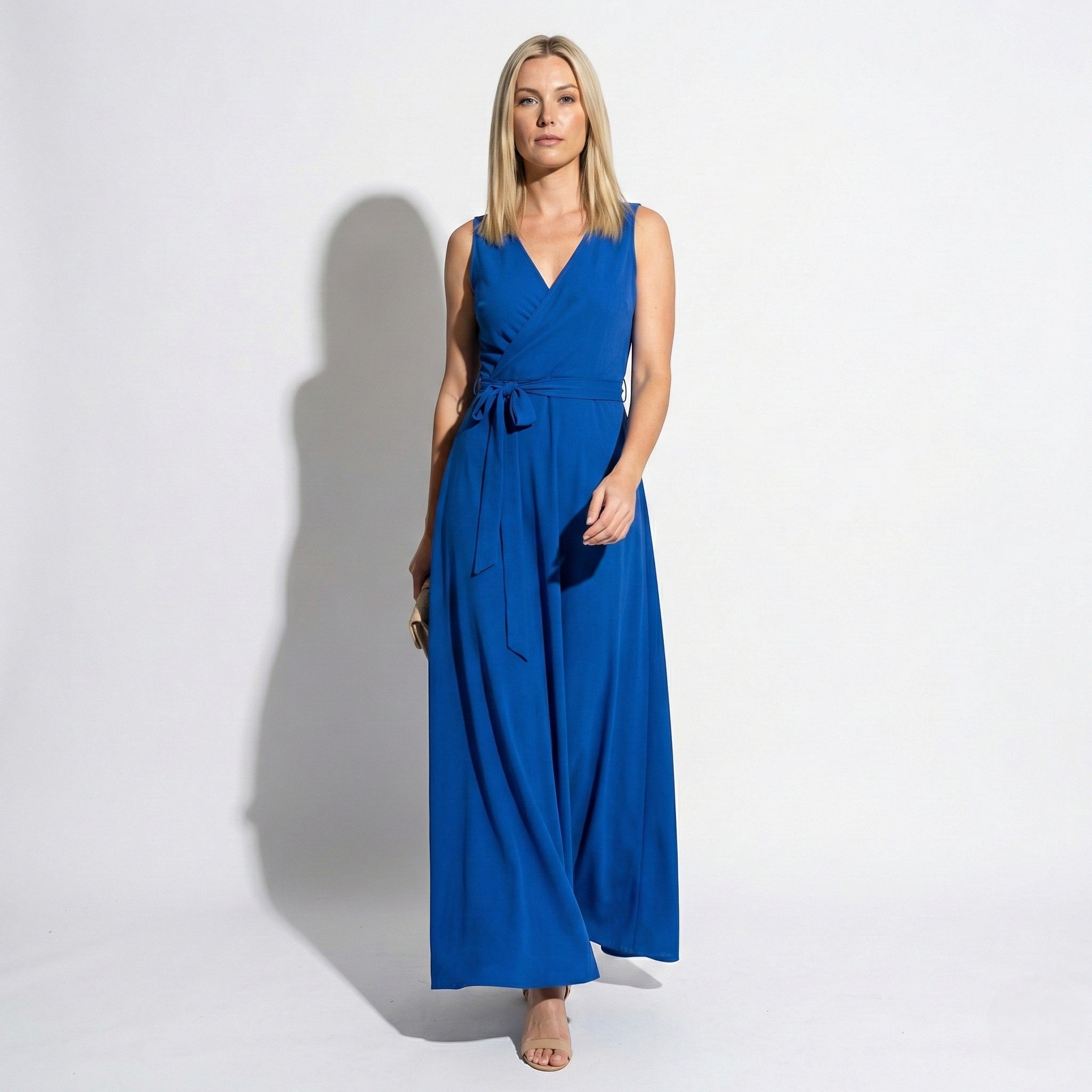Anna - Women's V - Neck Maxi Dress with Tie Waist - Dress - Blue - Jones & Smith