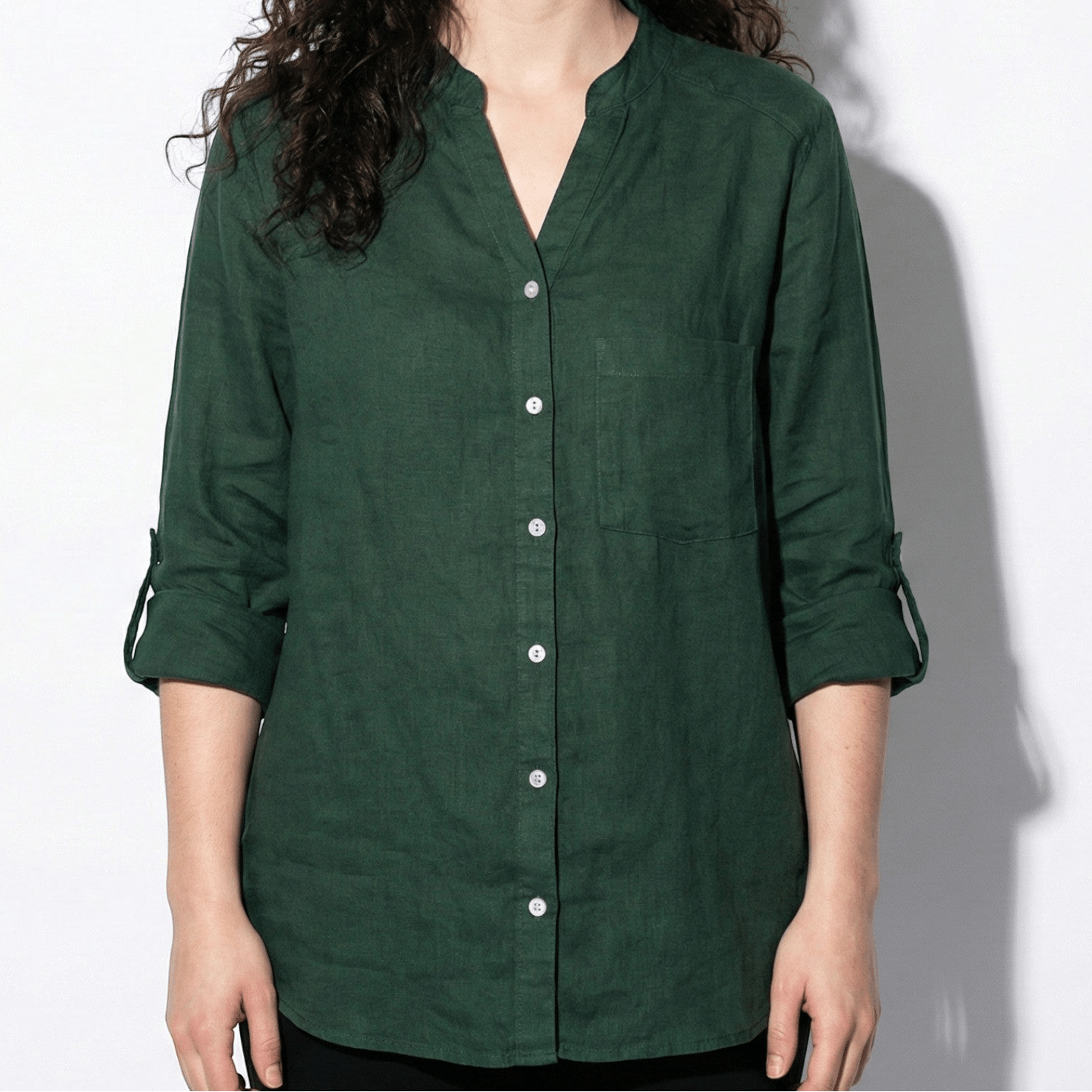 Annie - Women's Button - Down Shirt with V - Neckline - Shirts - Green - Jones & Smith