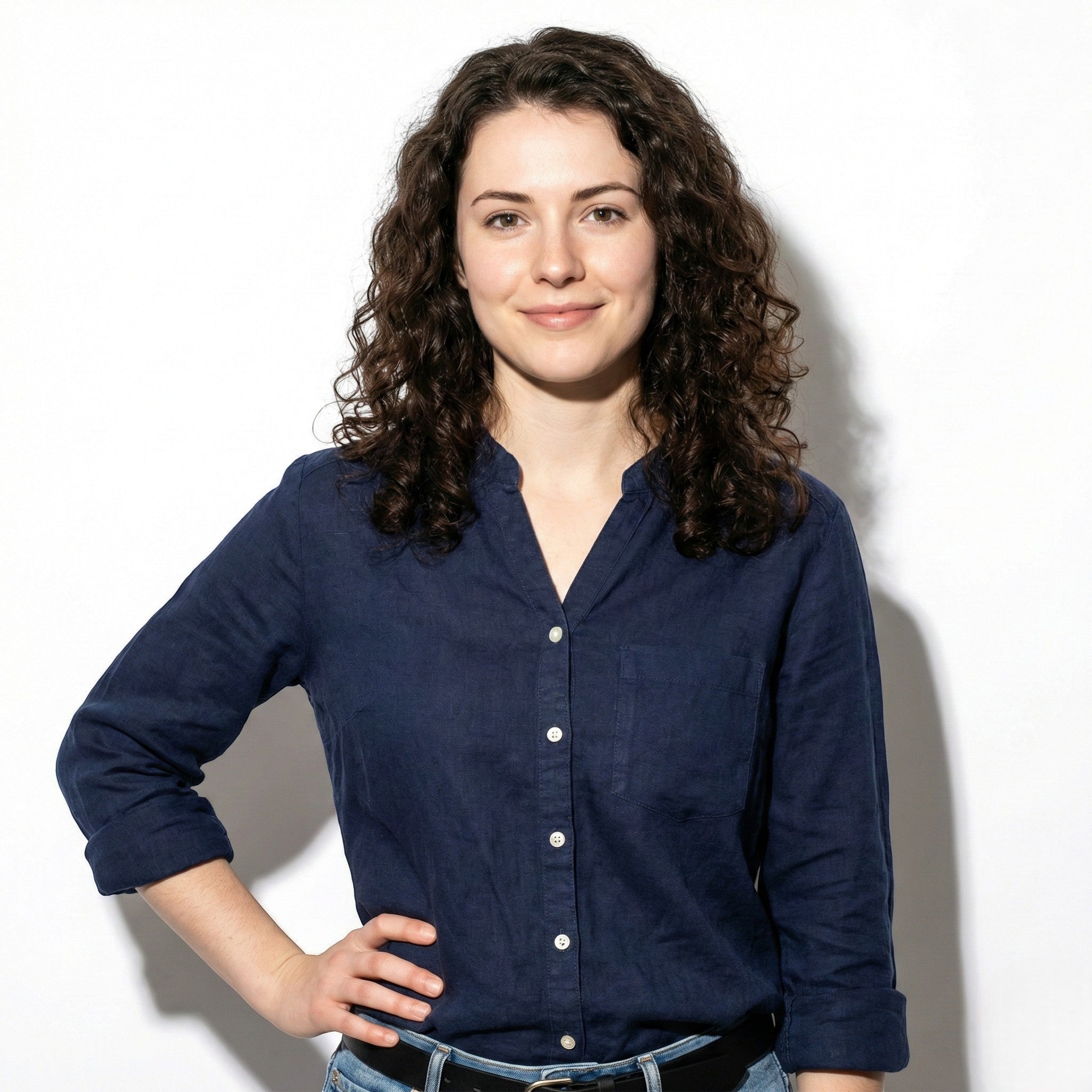 Annie - Women's Button - Down Shirt with V - Neckline - Shirts - Dark Blue - Jones & Smith