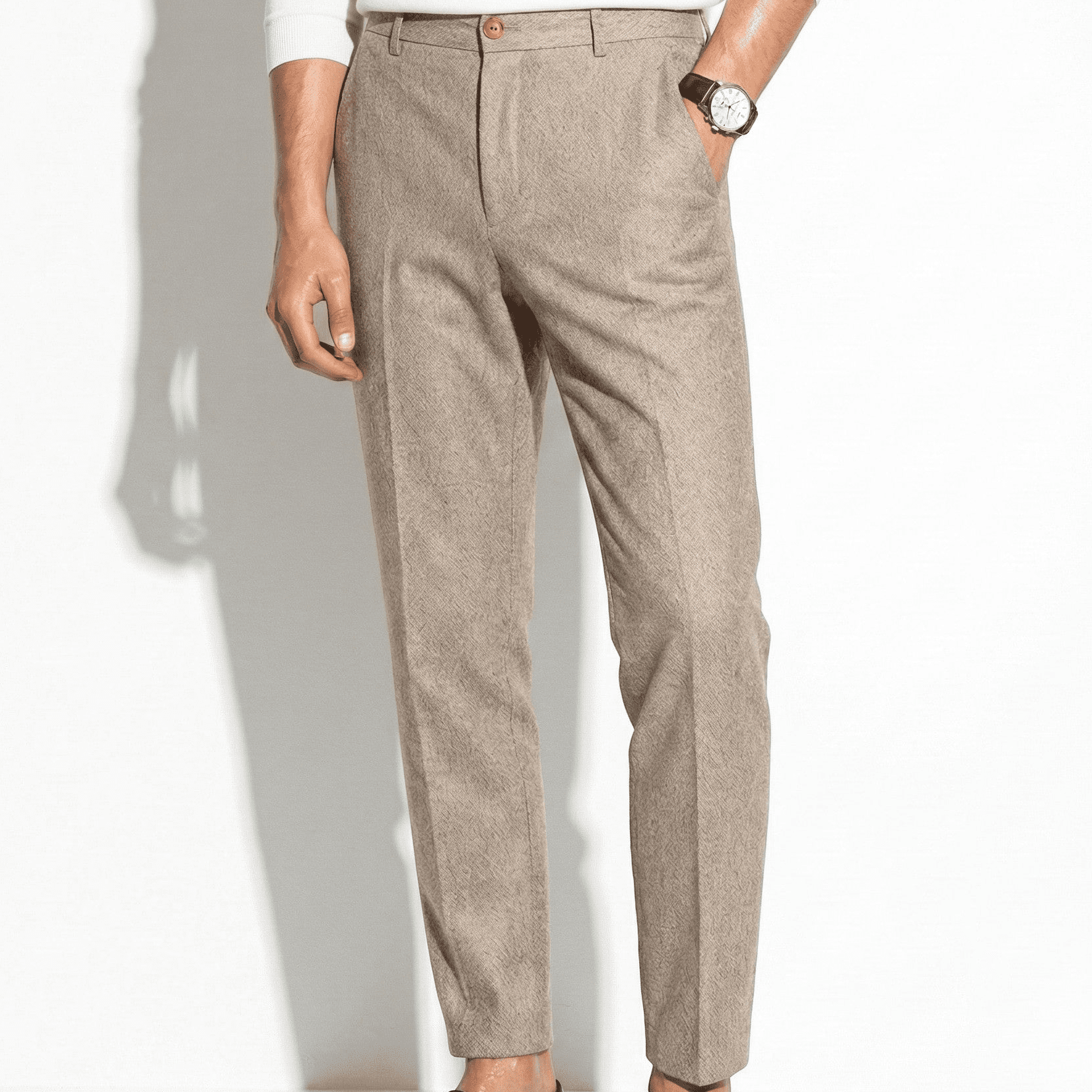 Anthony - Men's Classic Vintage Trousers with Comfortable Relaxed Fit - Pants - Beige - Jones & Smith