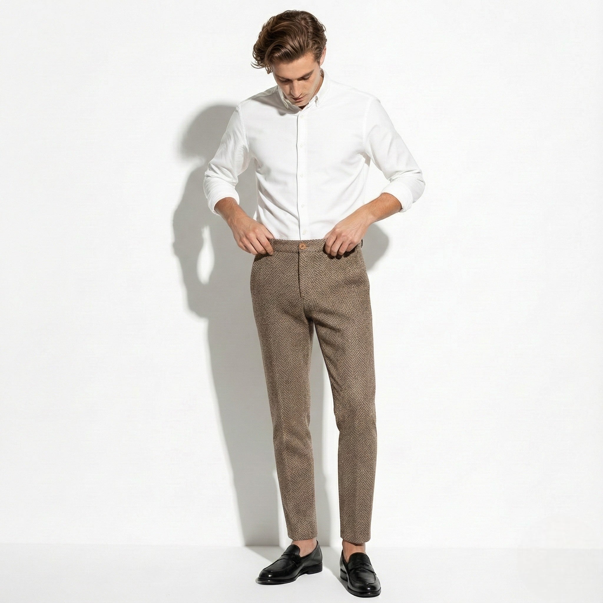 Anthony - Men's Classic Vintage Trousers with Comfortable Relaxed Fit - Pants - Brown - Jones & Smith