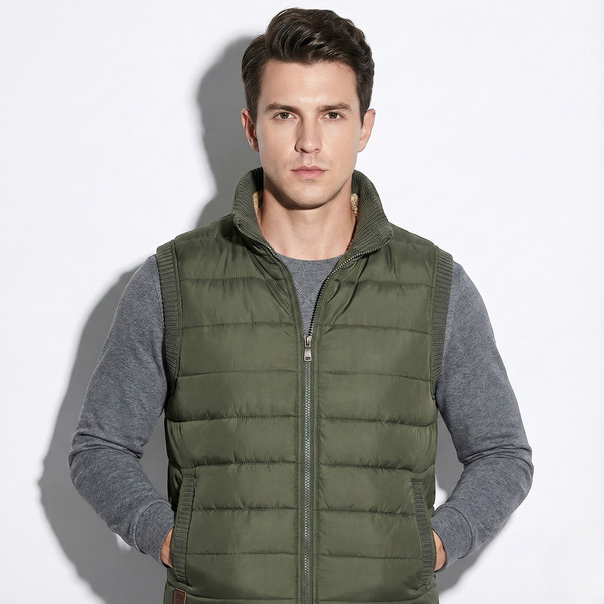 Anthony - Men's Waterproof Insulated Vest with Fleece Lining - Jackets & Coats - Green - Jones & Smith