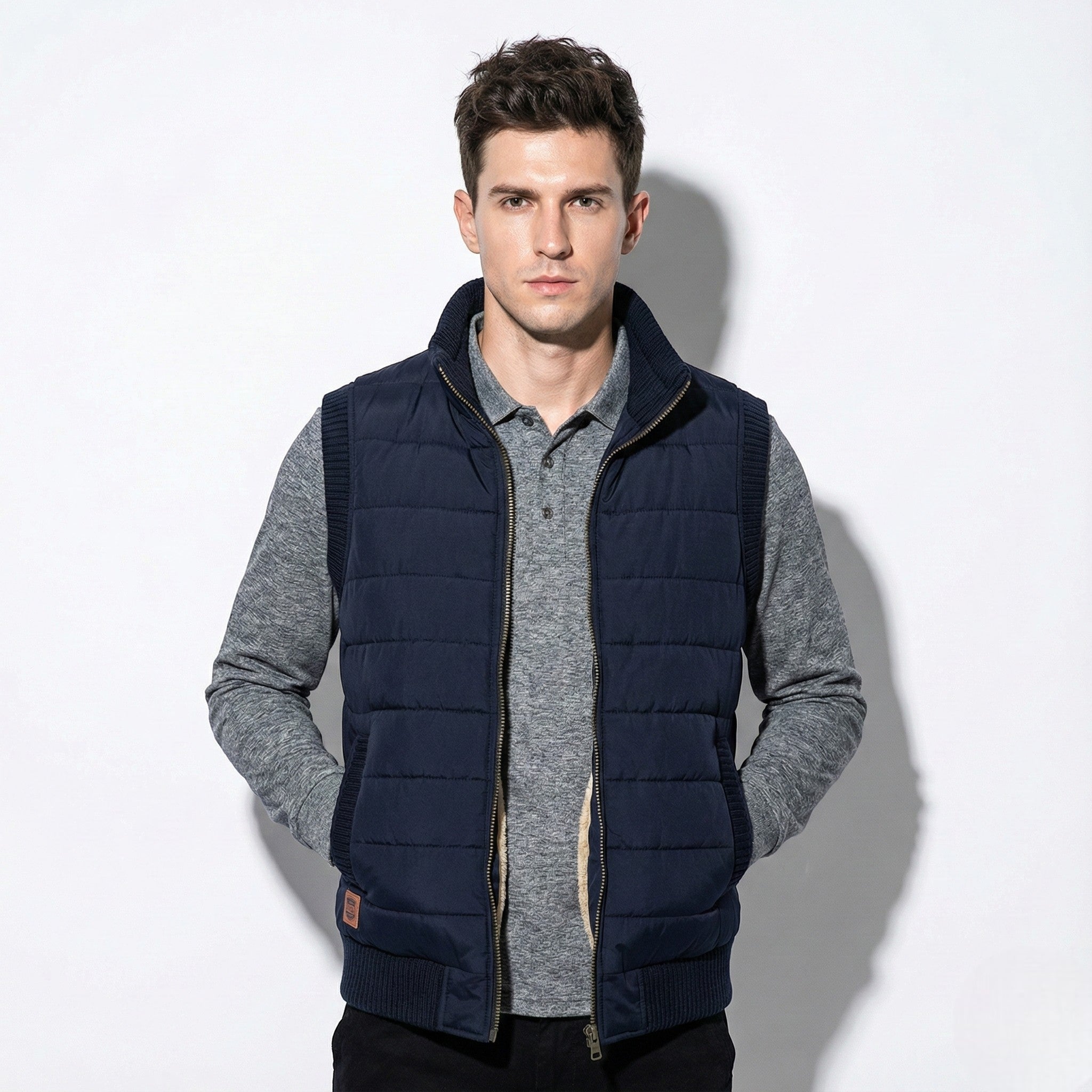 Anthony - Men's Waterproof Insulated Vest with Fleece Lining - Jackets & Coats - Navy Blue - Jones & Smith