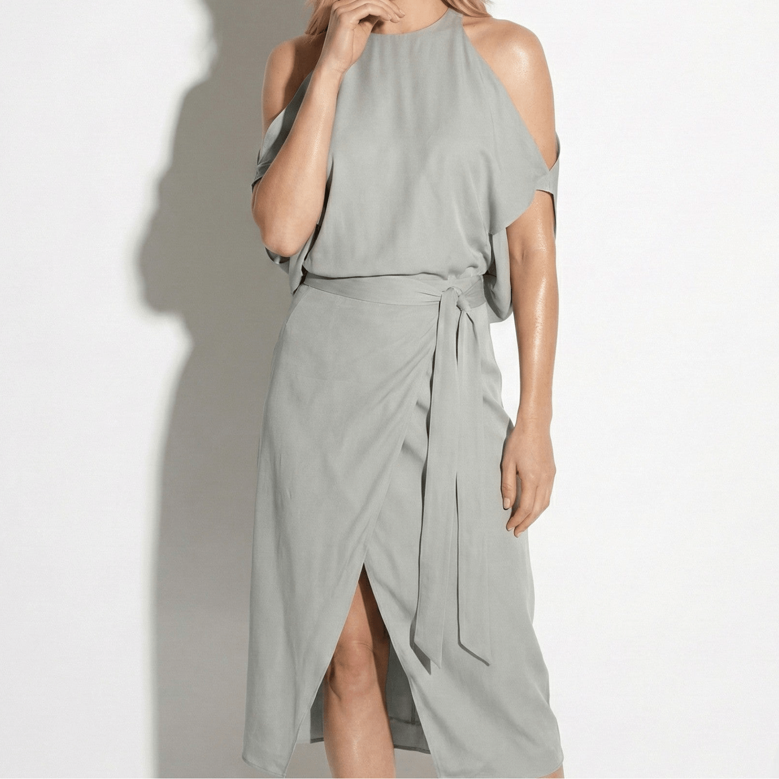 Arabella - Women's Halter Neck Midi Dress with Cutouts Sleeves - Women Dress - Grey - Jones & Smith