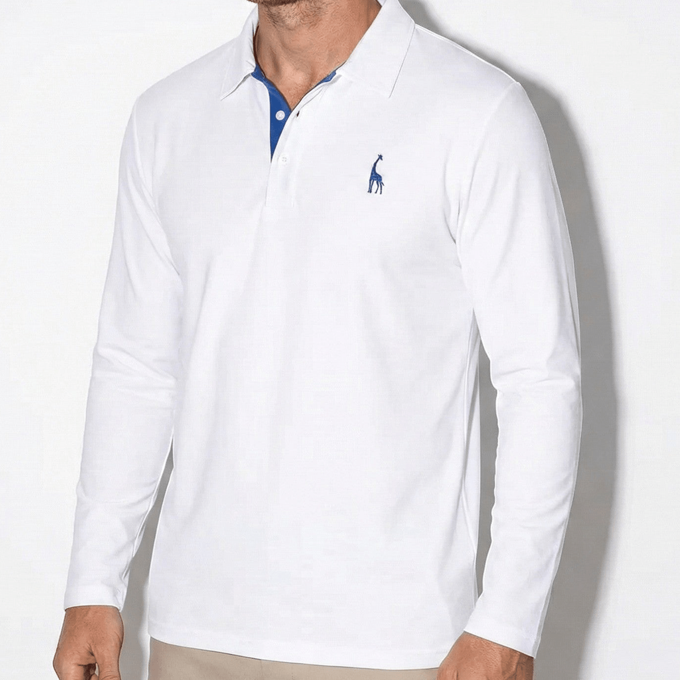 Arthur - Men's Long - Sleeved Polo Shirt with Contrast Detail - New - White - Jones & Smith