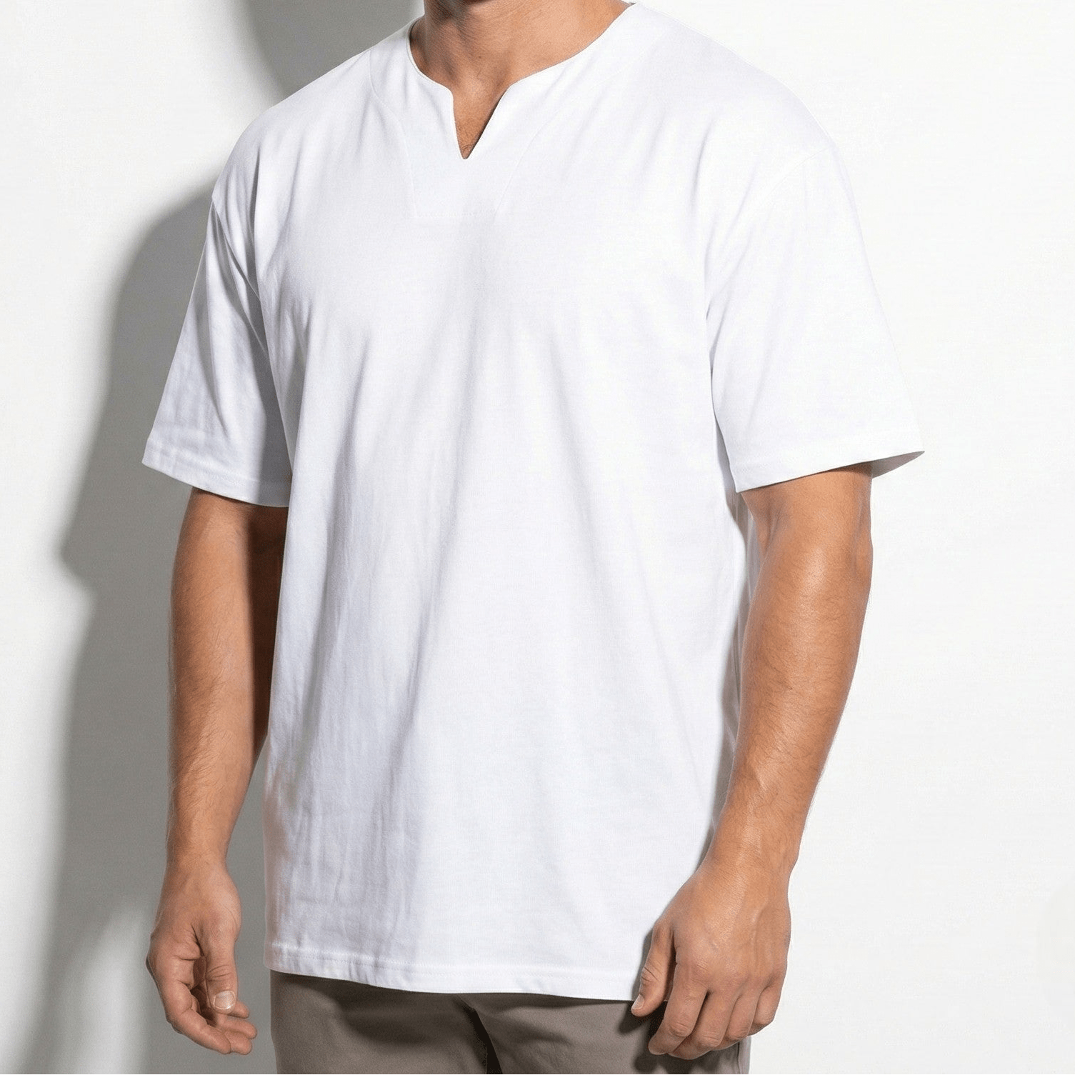 Arthur - Men's Notch Neck Short Sleeve Top - Poloshirt - White - Jones & Smith