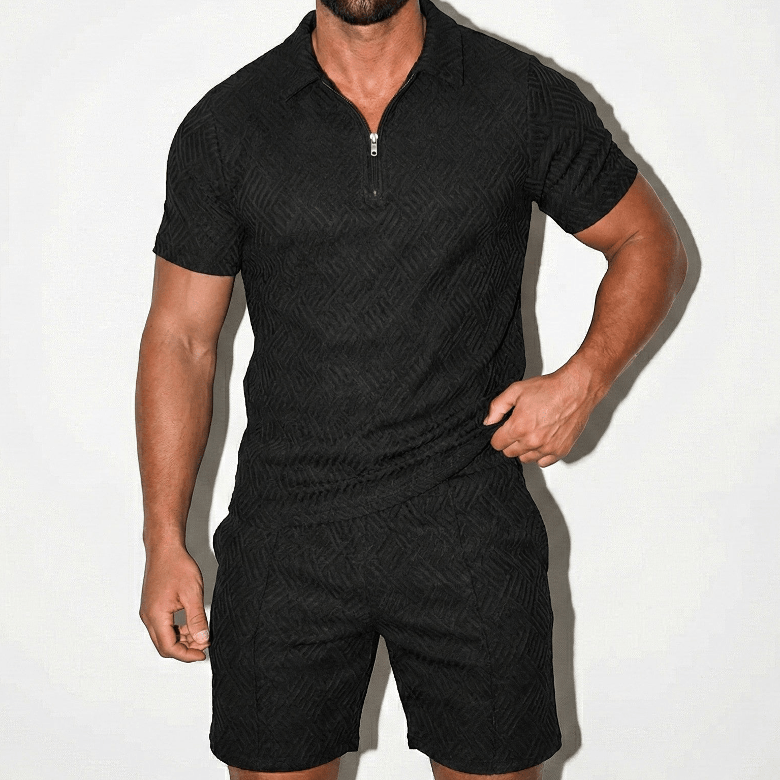 Arthur - Men's Quarter - Zip Polo Shirt and Shorts Set - Short set - Black - Jones & Smith