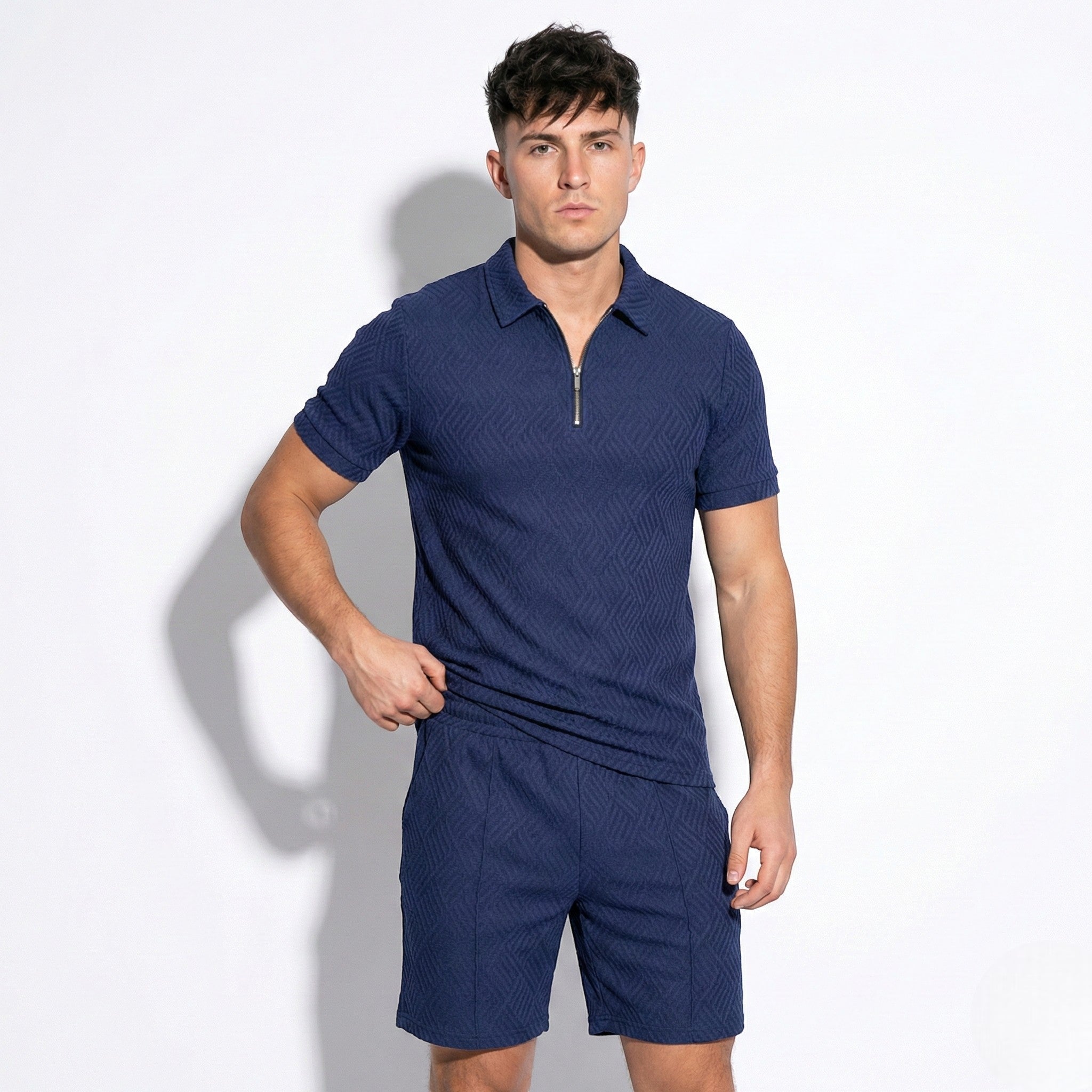 Arthur - Men's Quarter - Zip Polo Shirt and Shorts Set - Short set - Navy Blue - Jones & Smith