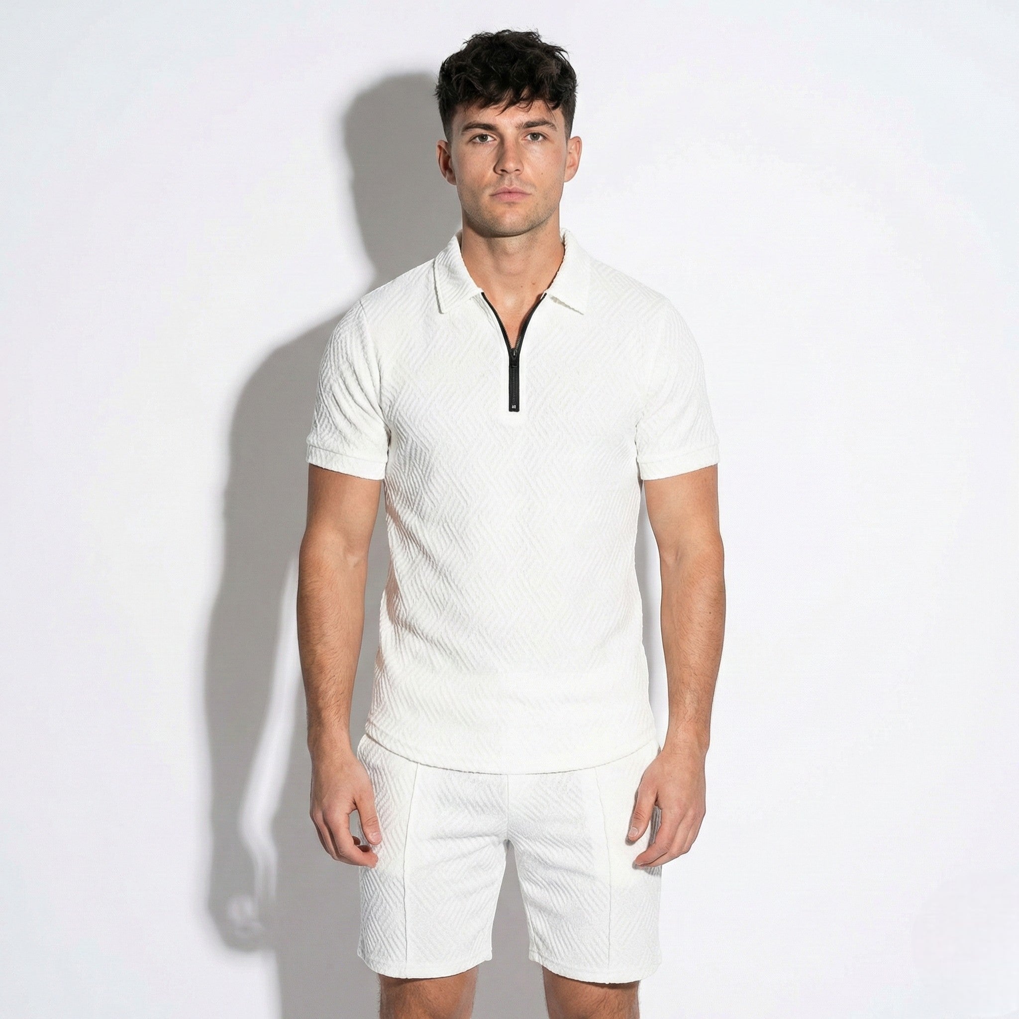 Arthur - Men's Quarter - Zip Polo Shirt and Shorts Set - Short set - White - Jones & Smith