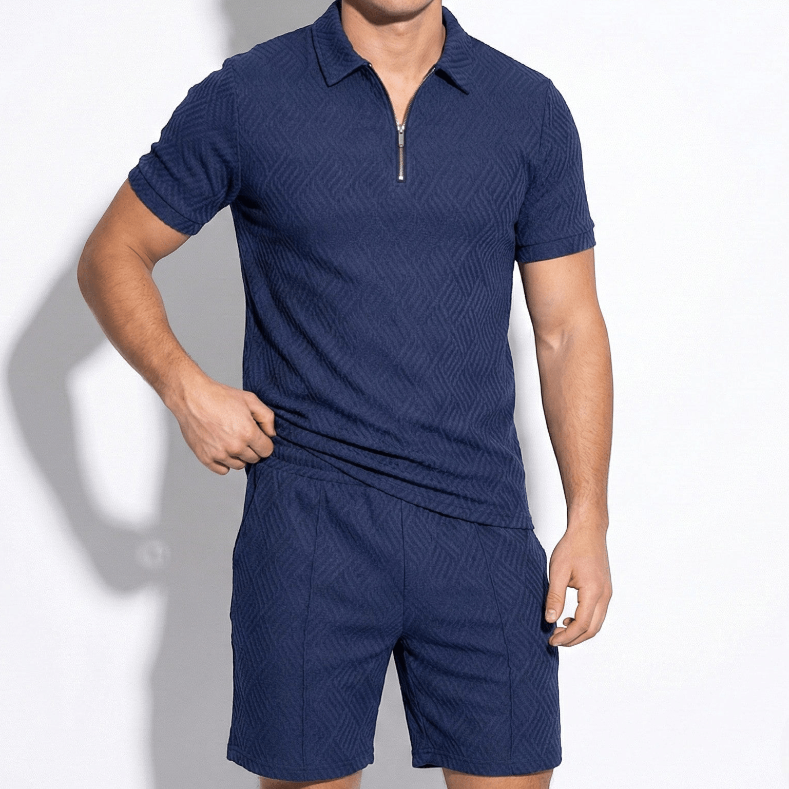 Arthur - Men's Quarter - Zip Polo Shirt and Shorts Set - Short set - Navy Blue - Jones & Smith