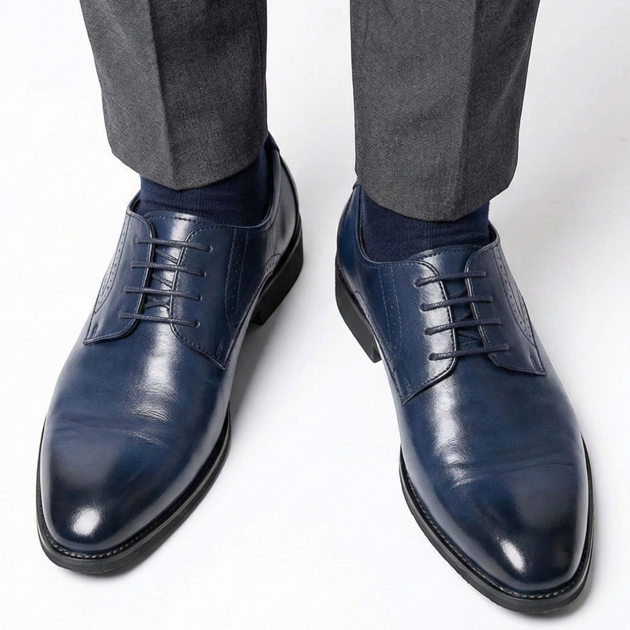 Arthur - Men's Refined Derby Shoes with Subtle Brogue Detailing - Schoenen heren - Blue - Jones & Smith
