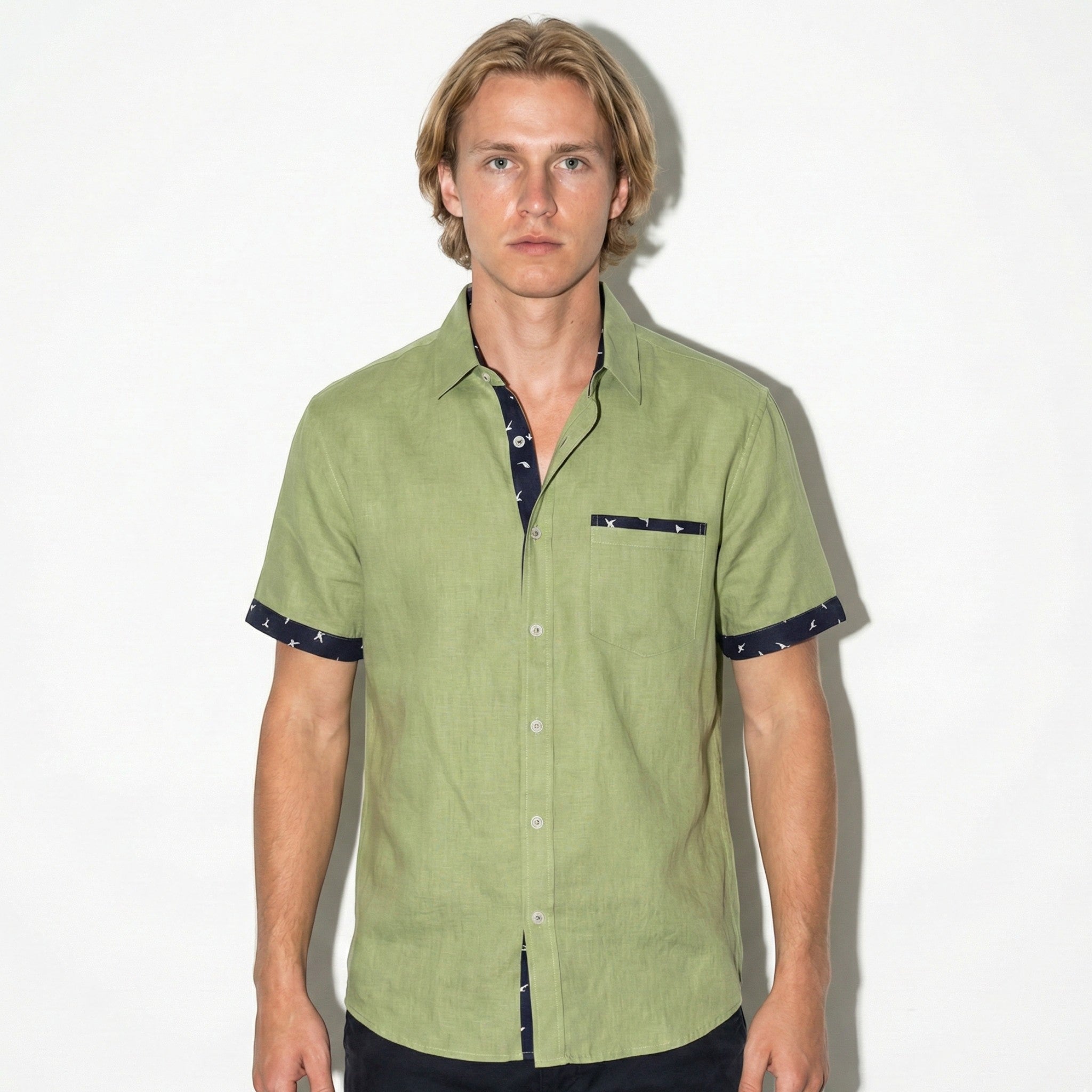 Arthur - Men's Short Sleeve Shirt with Contrast Trim - Men Shirt - Green - Jones & Smith
