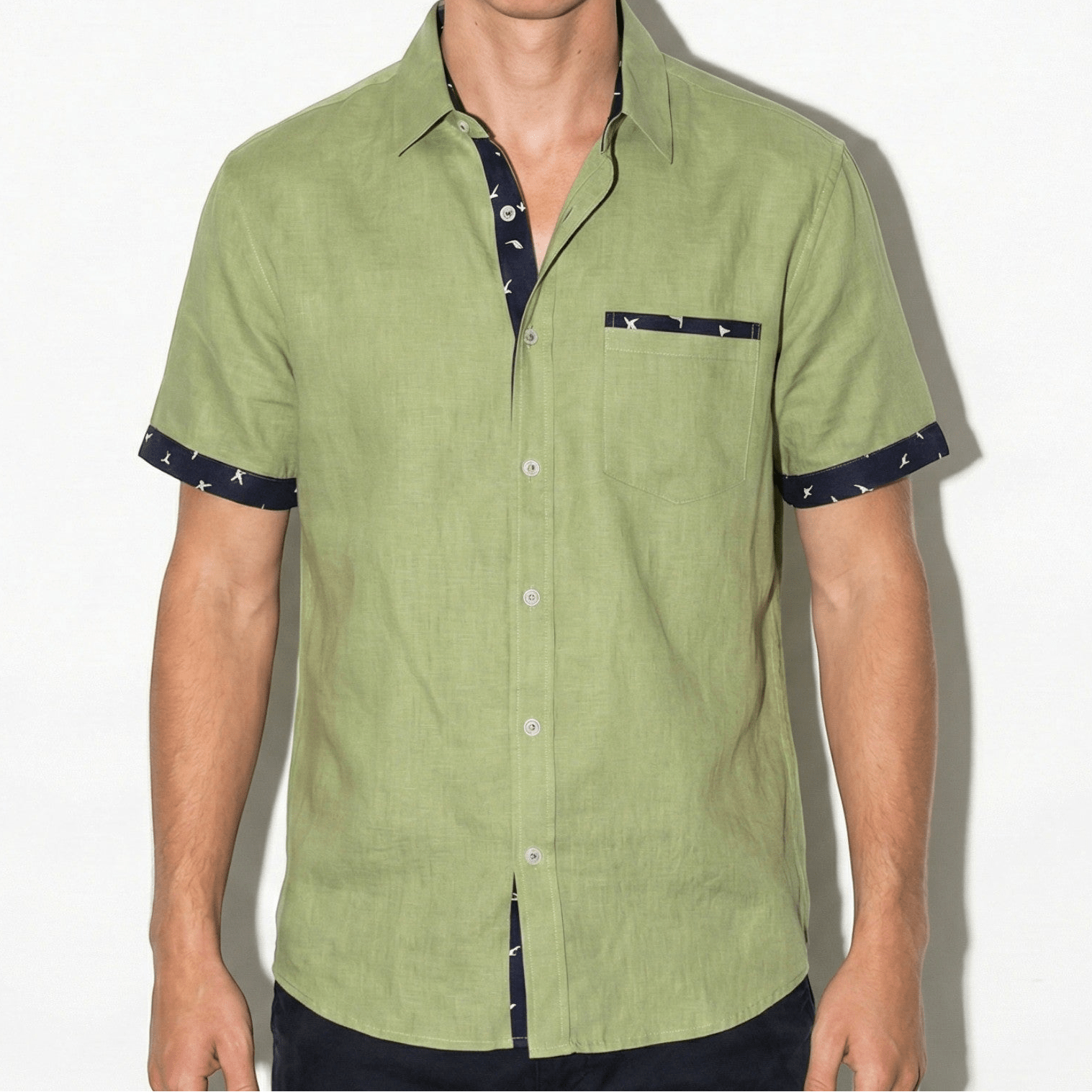 Arthur - Men's Short Sleeve Shirt with Contrast Trim - Men Shirt - Green - Jones & Smith